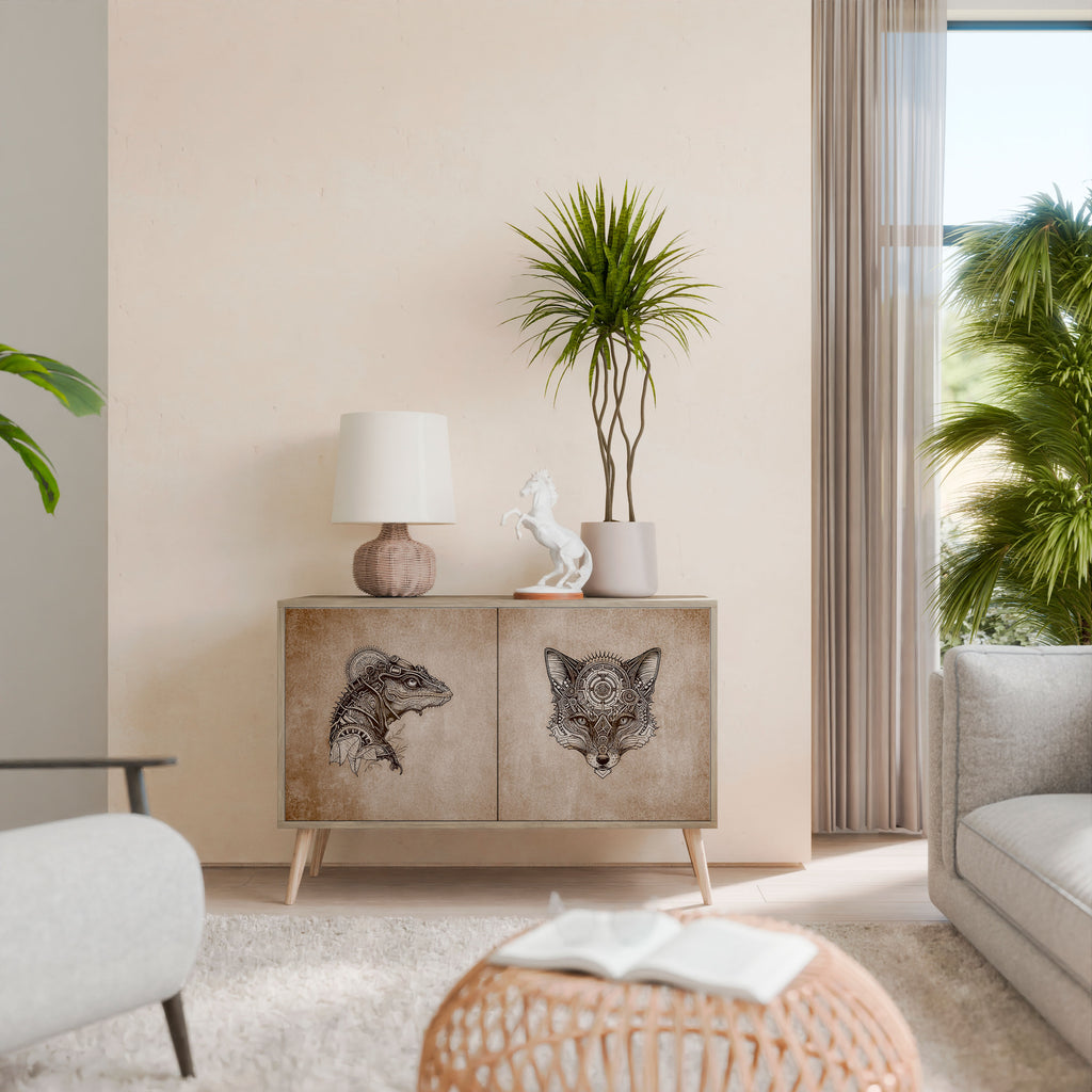 Aparador STEAMPUNK CLAN de 2 puertas con efecto roble