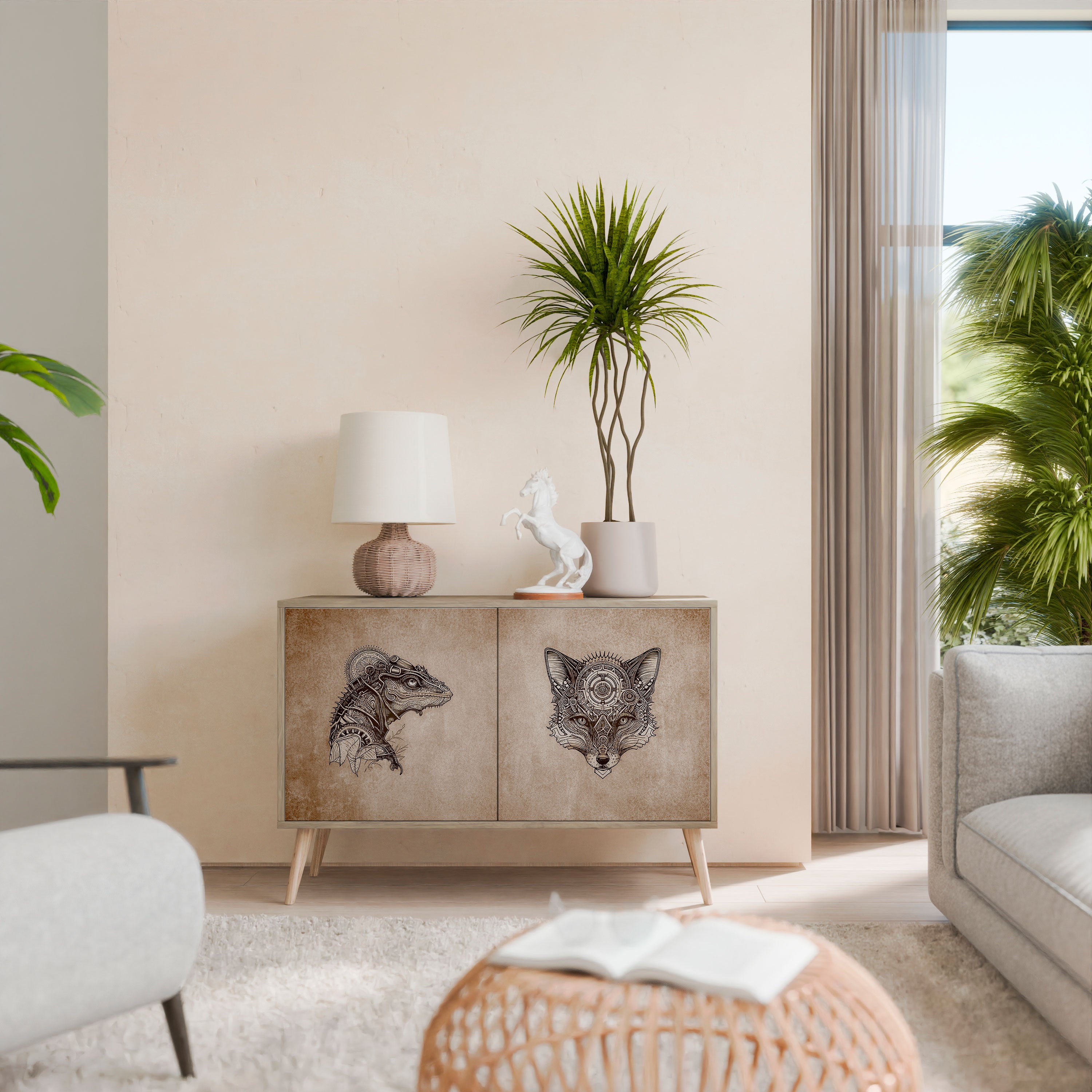 Aparador STEAMPUNK CLAN de 2 puertas con efecto roble