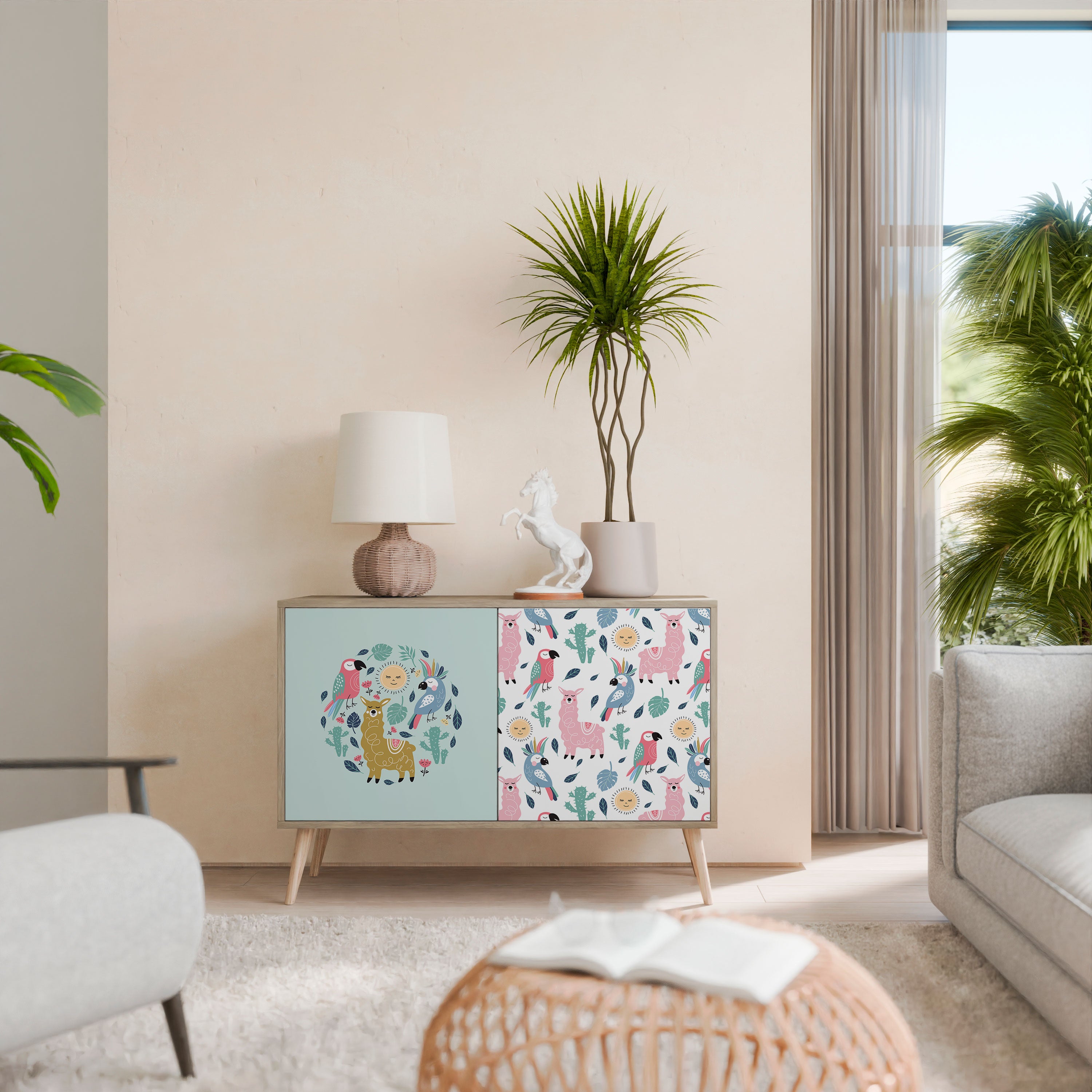 Aparador de 2 puertas ALPACAS COLORIDOS en efecto roble