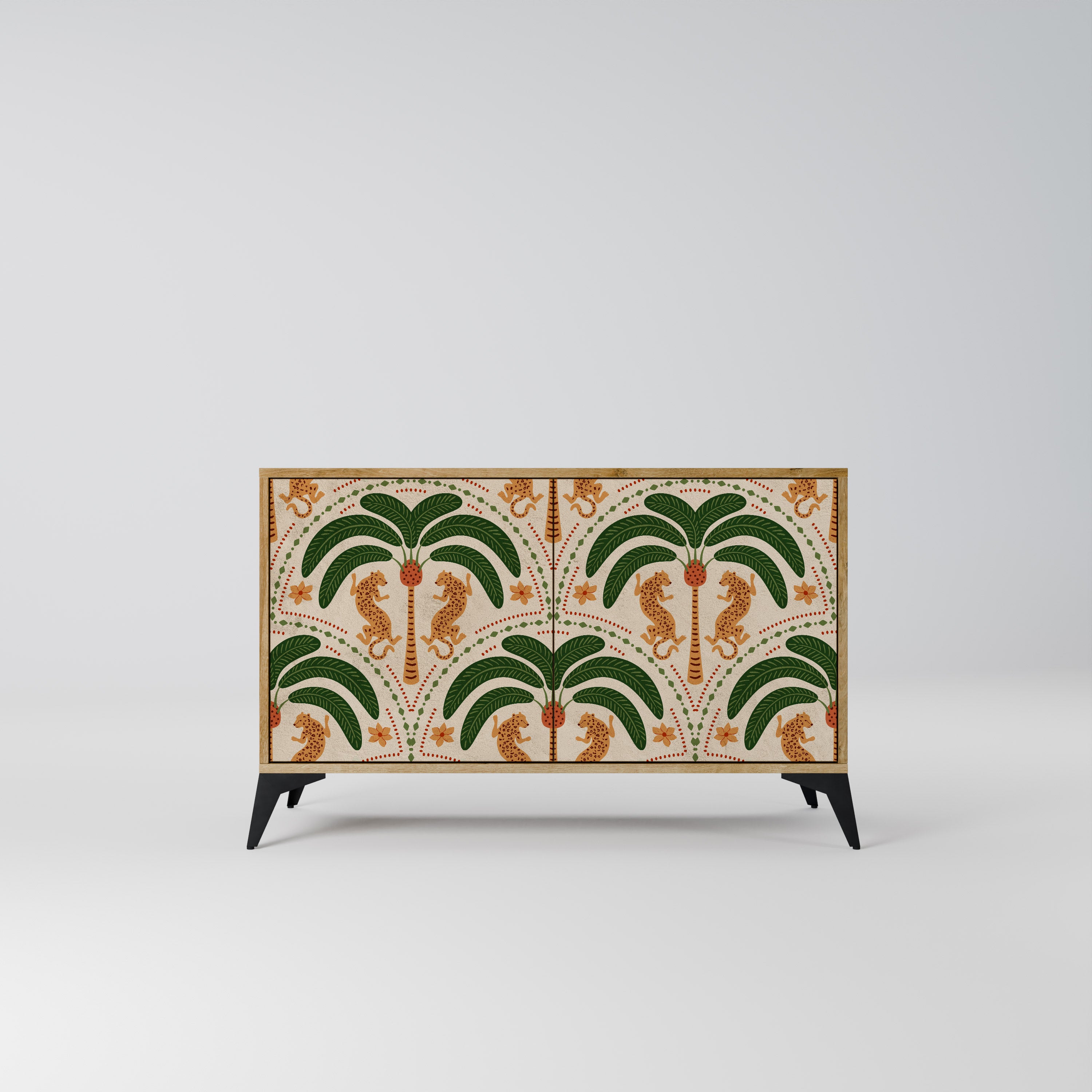 Aparador de 2 puertas DANCING PREDATORS en efecto roble