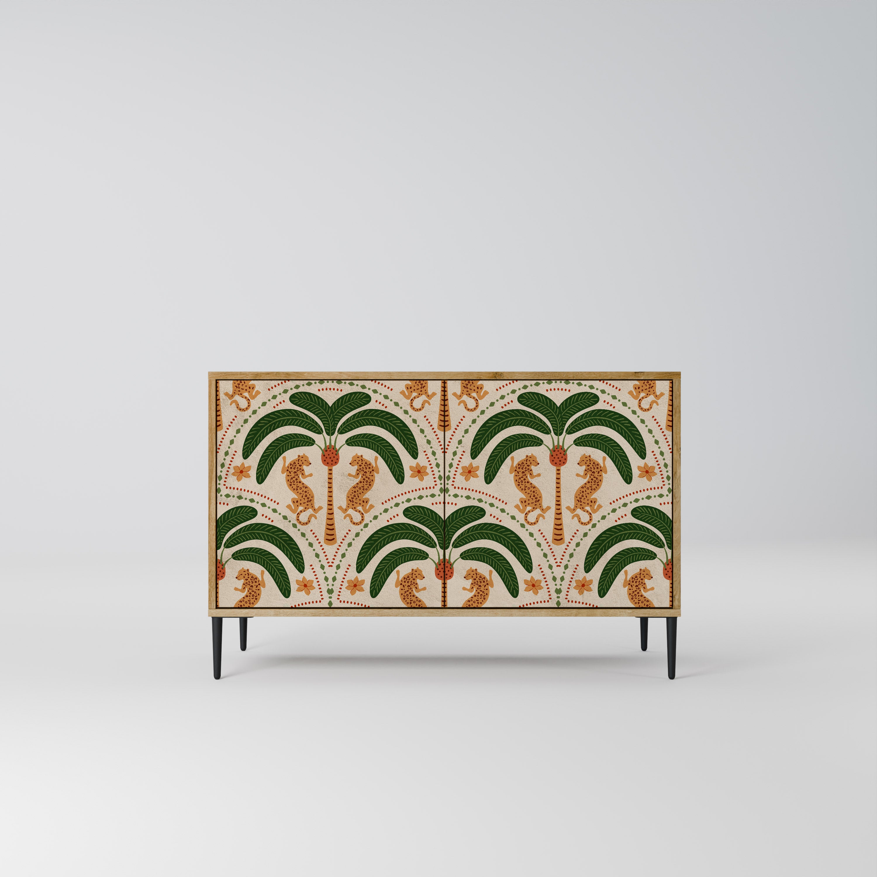 Aparador de 2 puertas DANCING PREDATORS en efecto roble