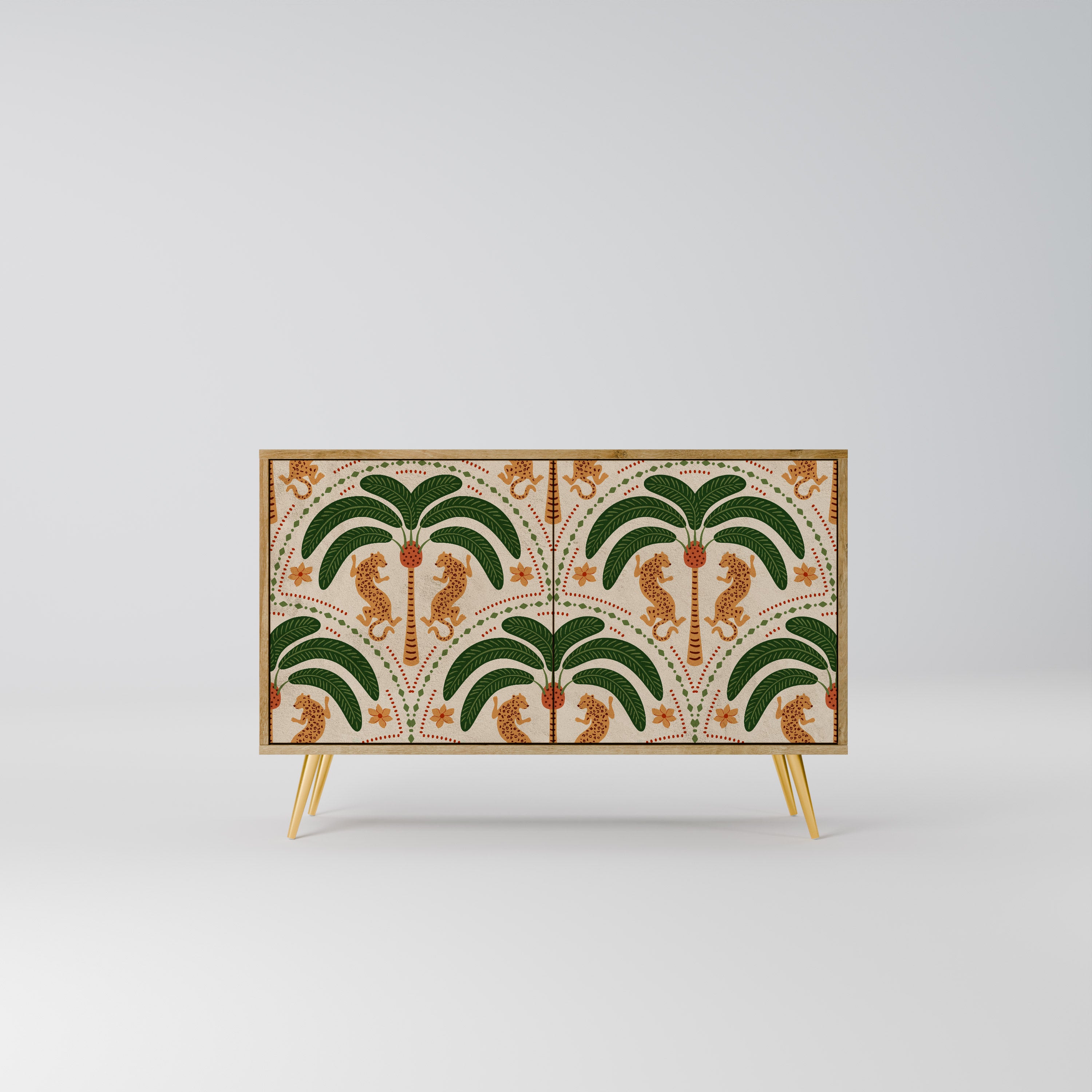 Aparador de 2 puertas DANCING PREDATORS en efecto roble