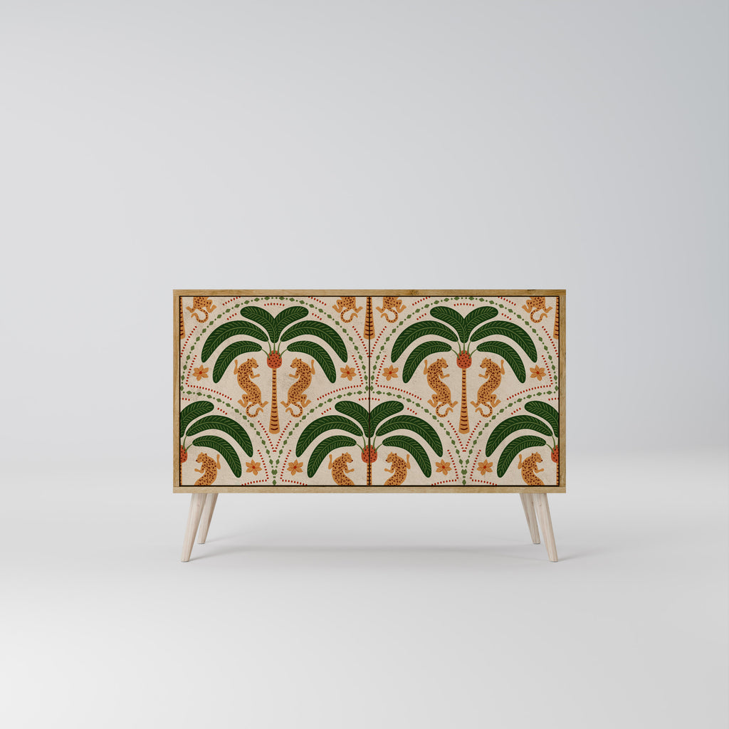 Aparador de 2 puertas DANCING PREDATORS en efecto roble