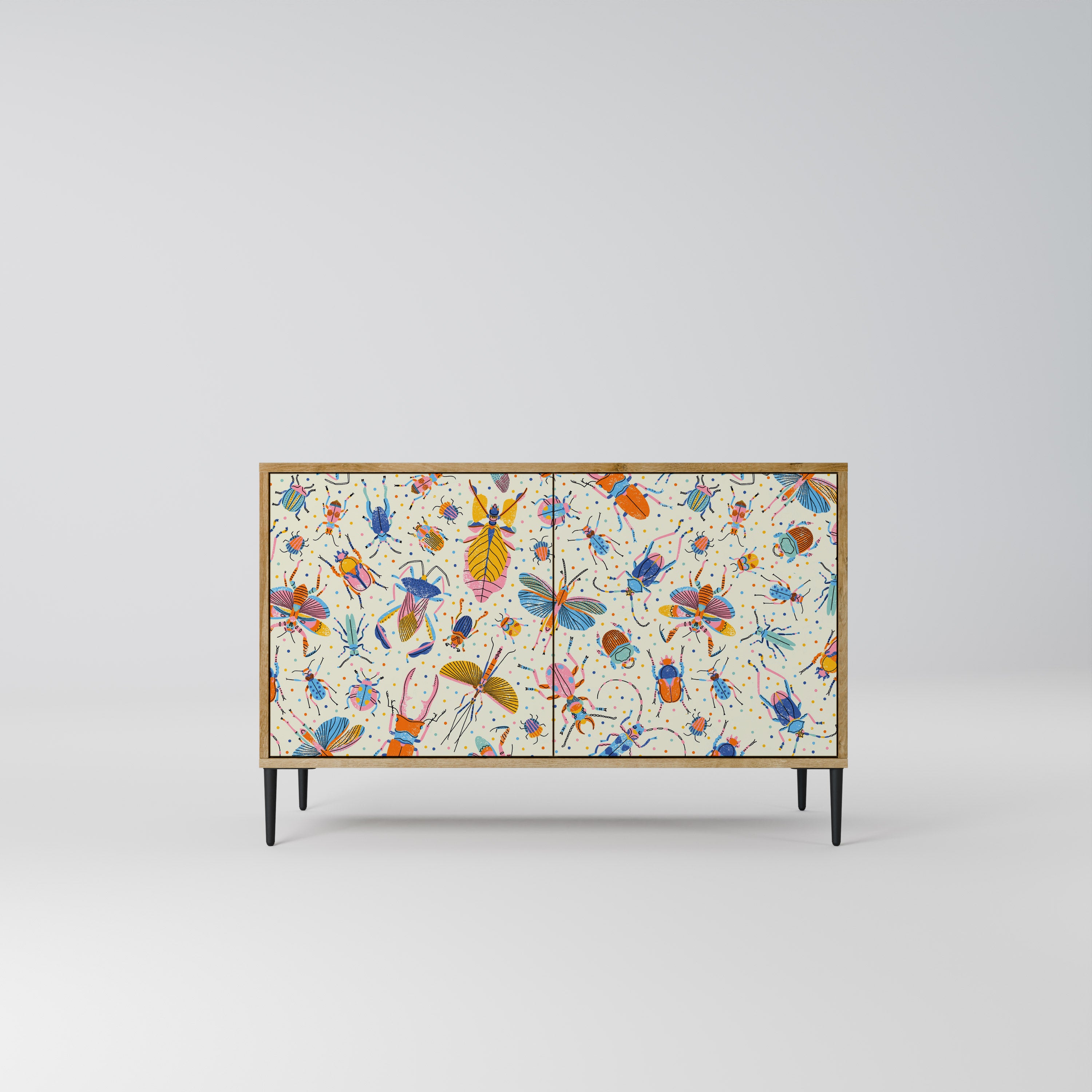 Aparador de 2 puertas COLORFUL INSECTS en efecto roble