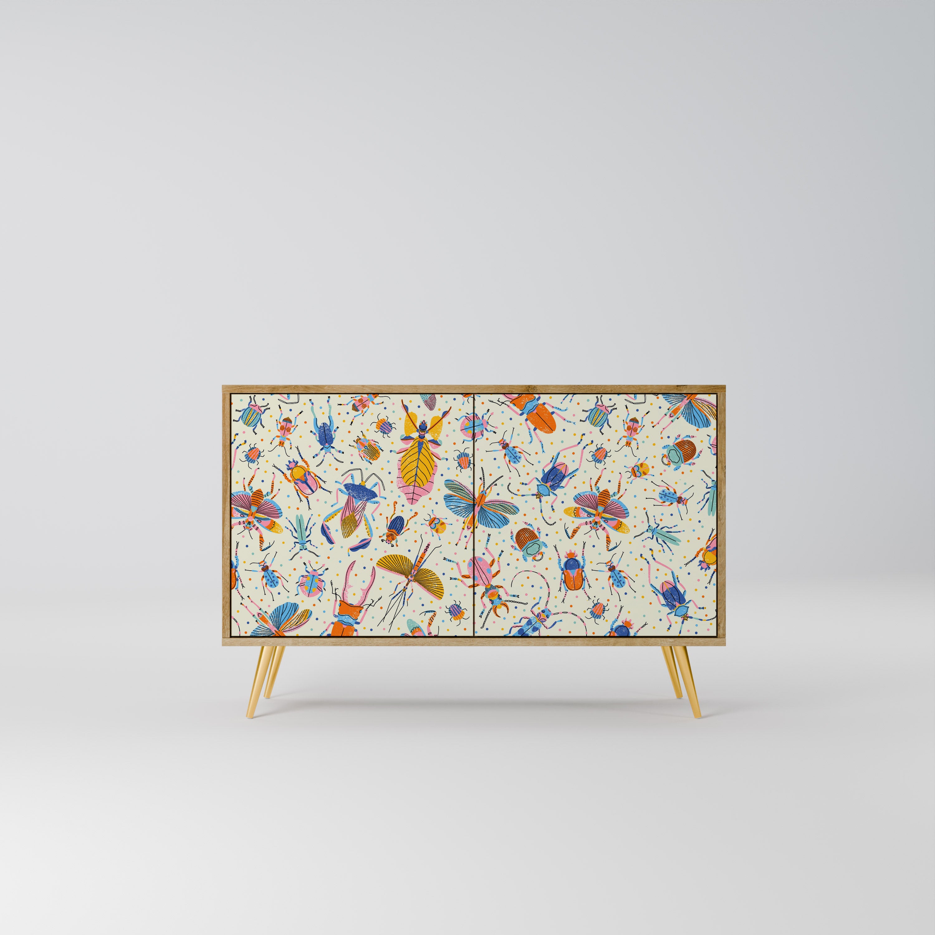 Aparador de 2 puertas COLORFUL INSECTS en efecto roble