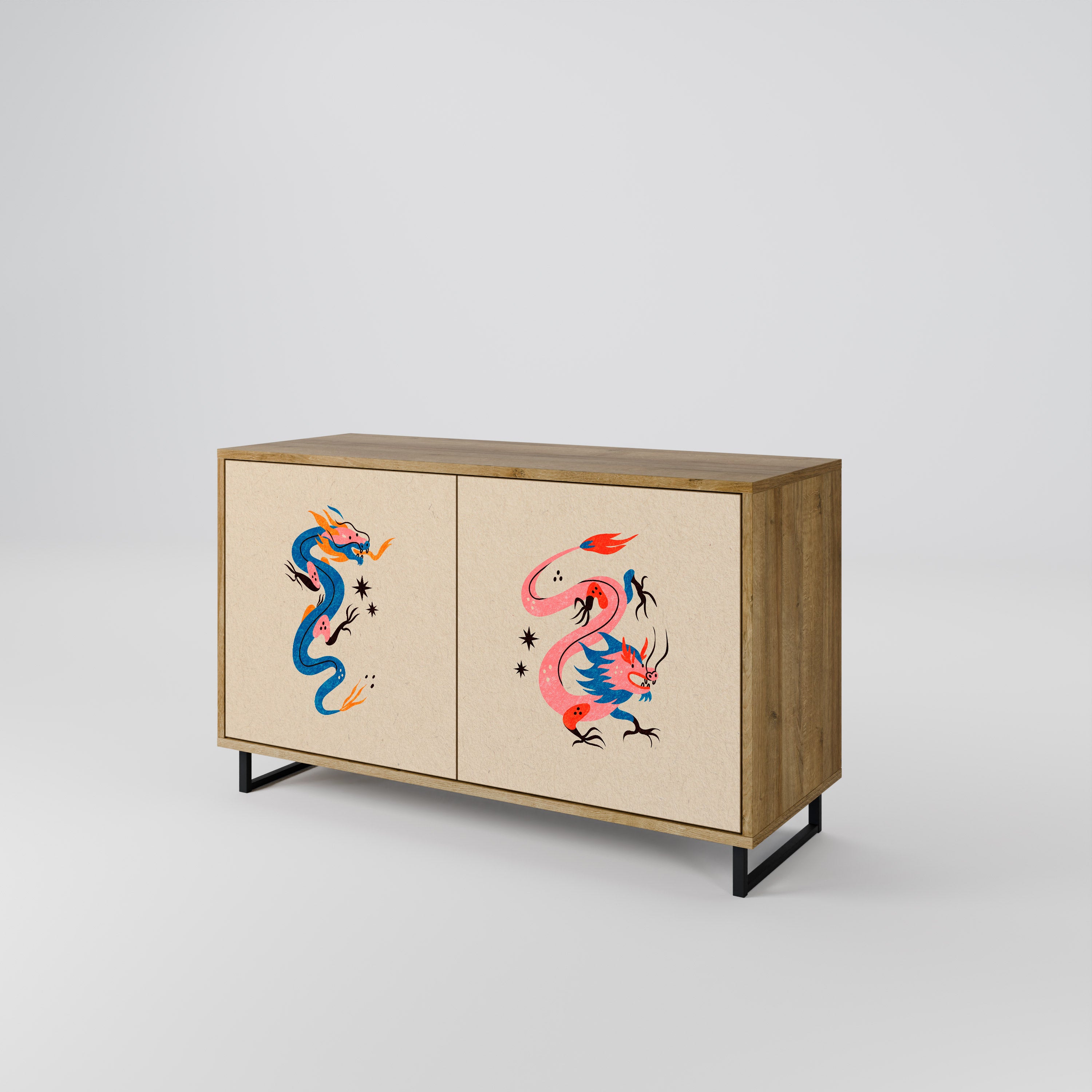 Aparador de 2 puertas con efecto roble CRIATURAS MITOLÓGICAS