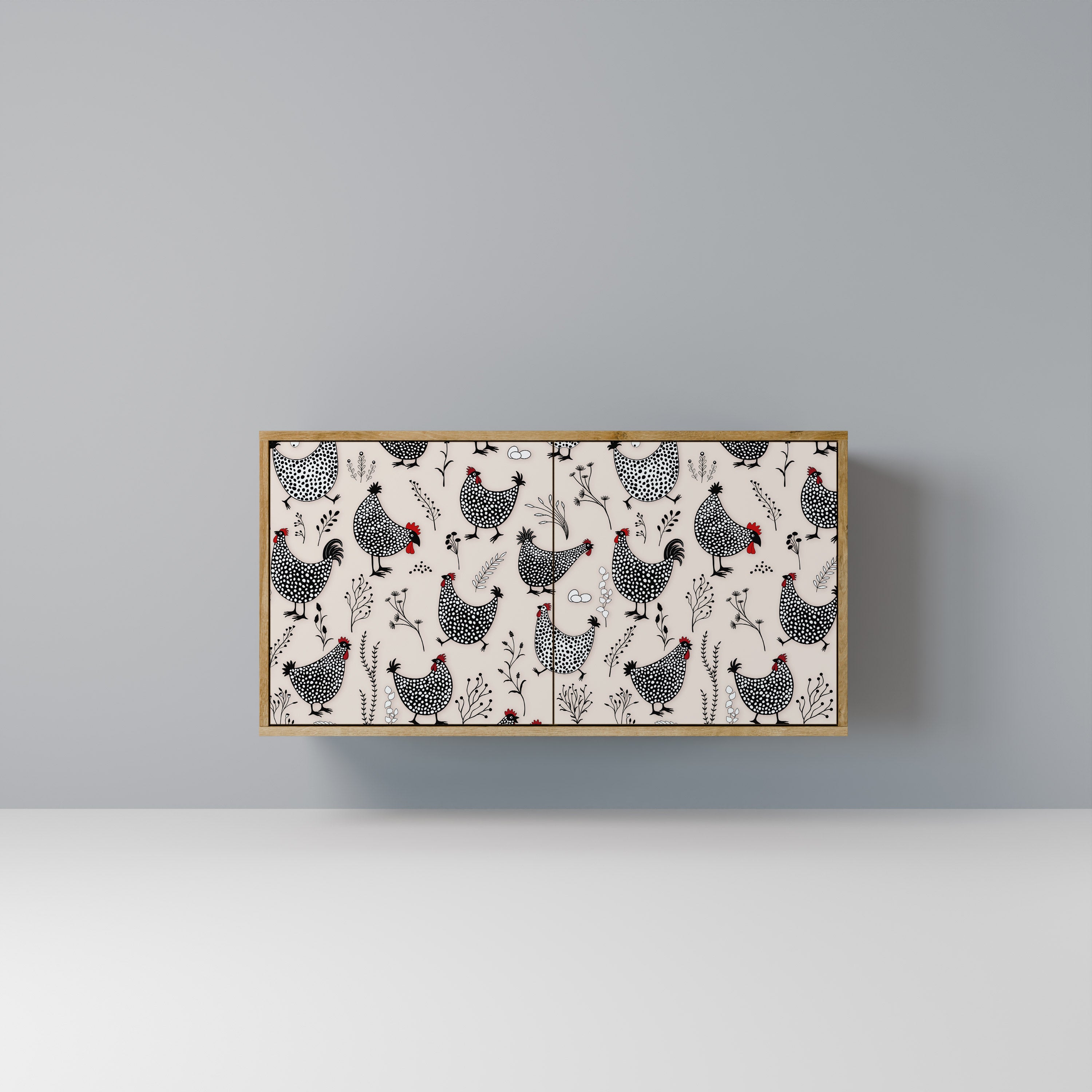 Aparador de 2 puertas HAPPY HENS con efecto roble