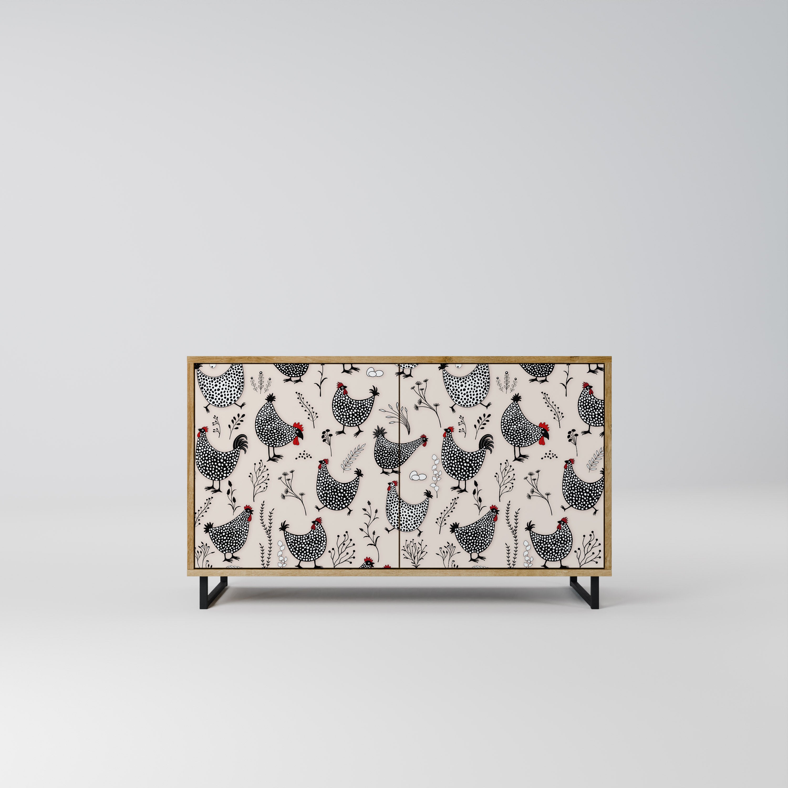 Aparador de 2 puertas HAPPY HENS con efecto roble