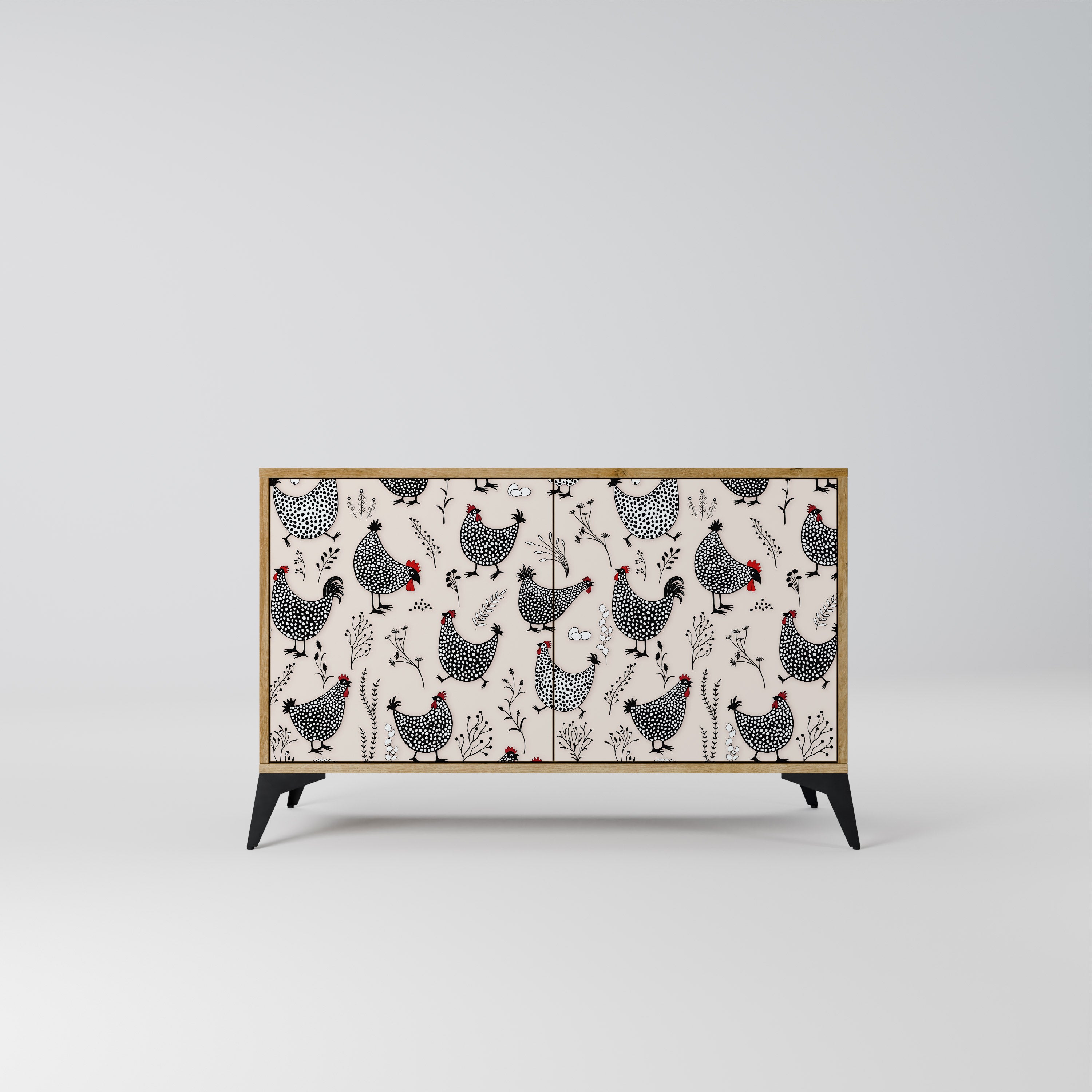 Aparador de 2 puertas HAPPY HENS con efecto roble