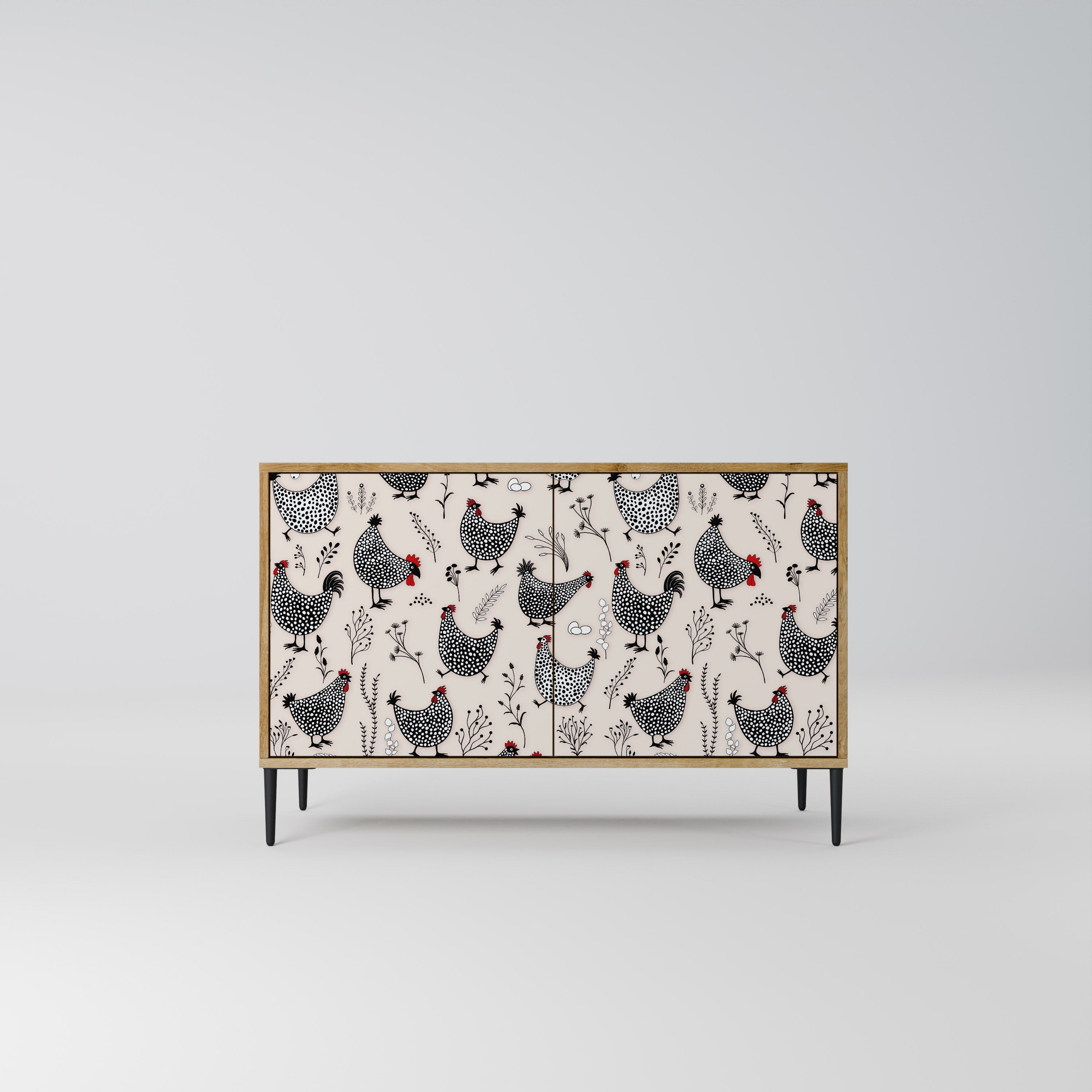 Aparador de 2 puertas HAPPY HENS con efecto roble