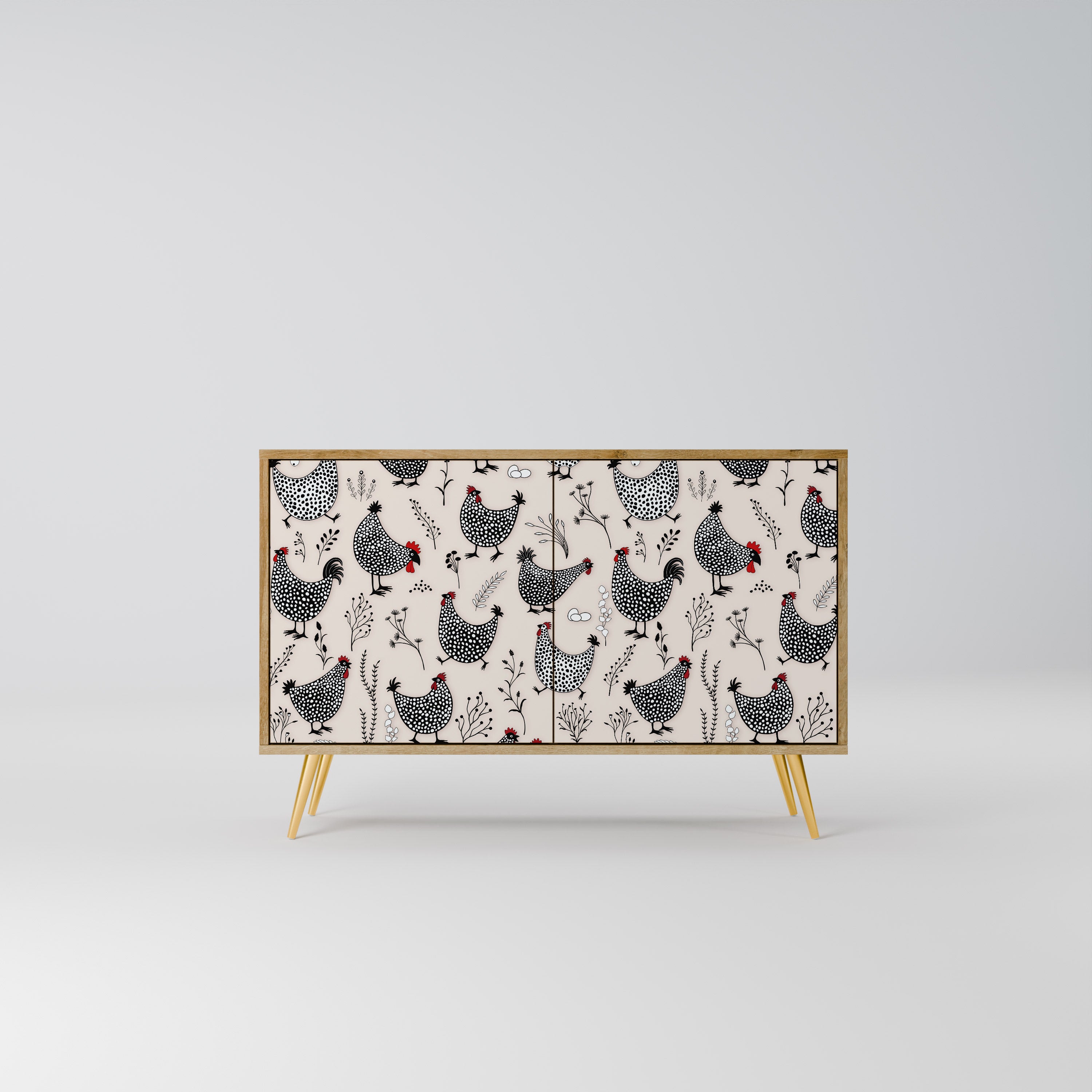 Aparador de 2 puertas HAPPY HENS con efecto roble