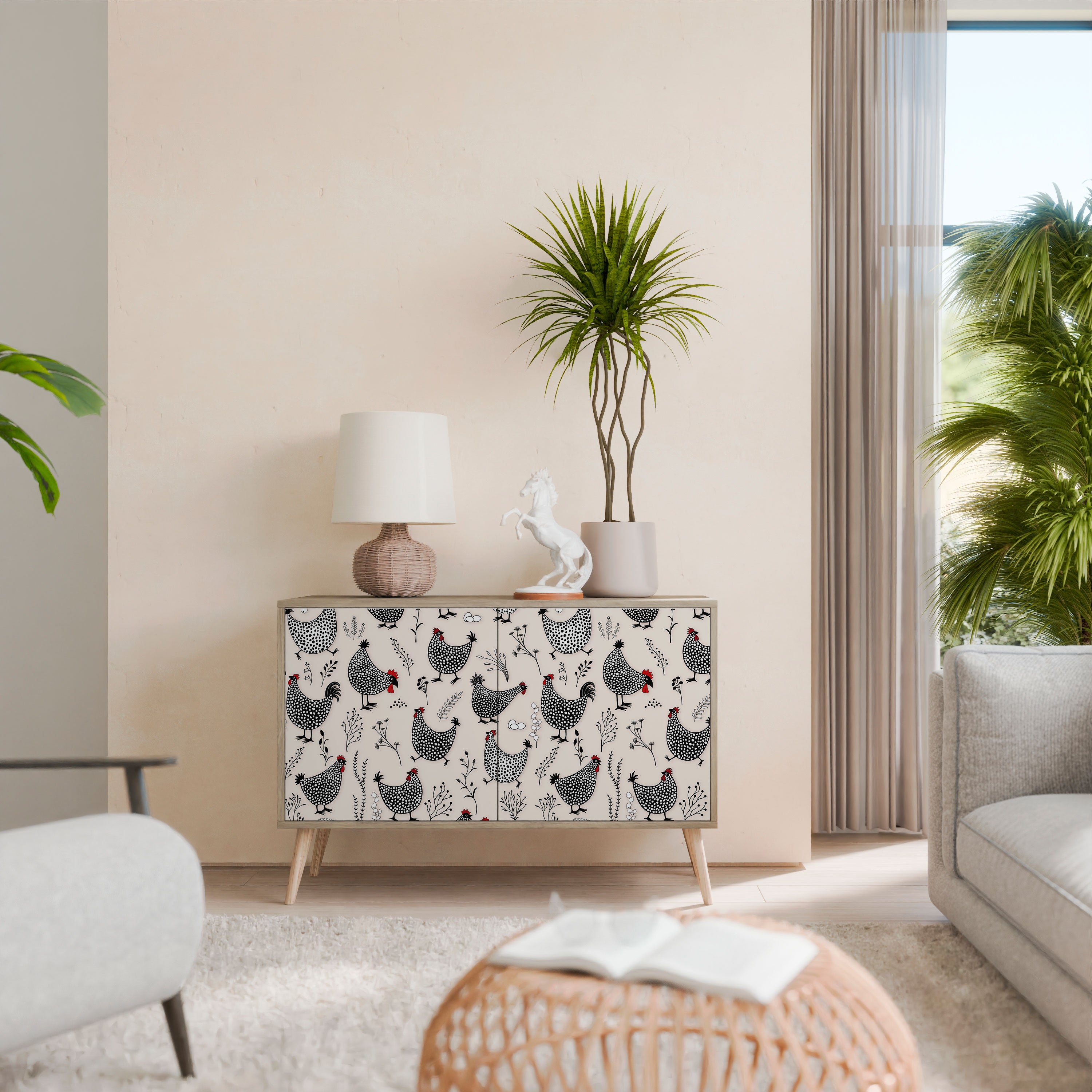 Aparador de 2 puertas HAPPY HENS con efecto roble