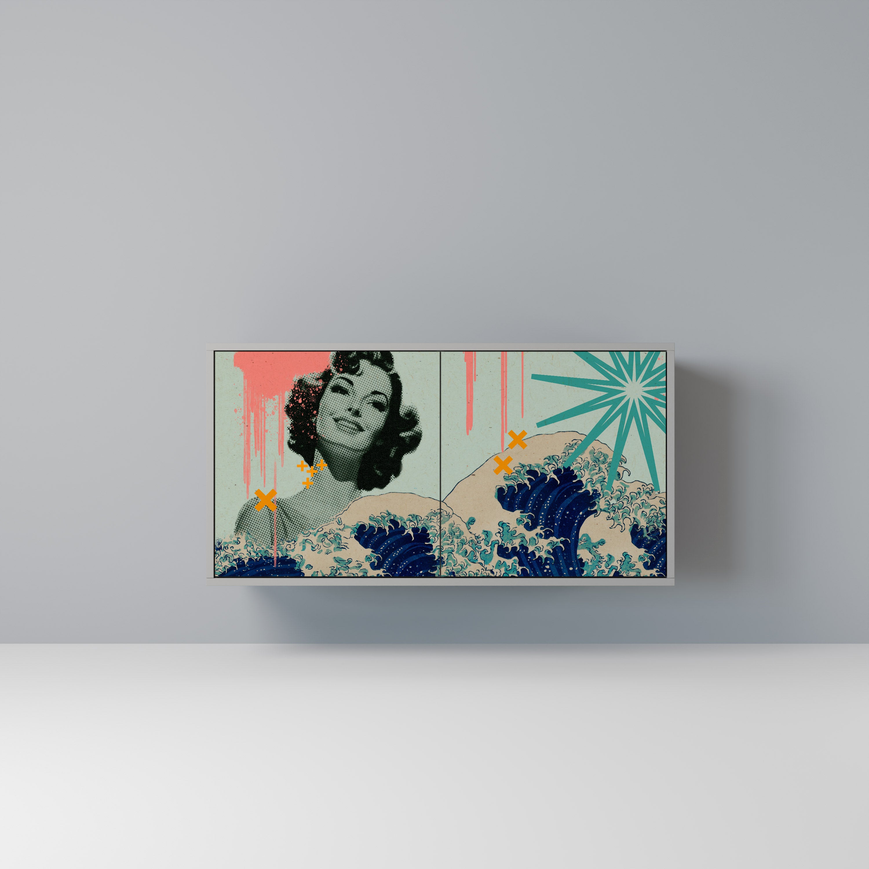 Aparador KANAGAWA BEAUTY de 2 puertas en acabado gris