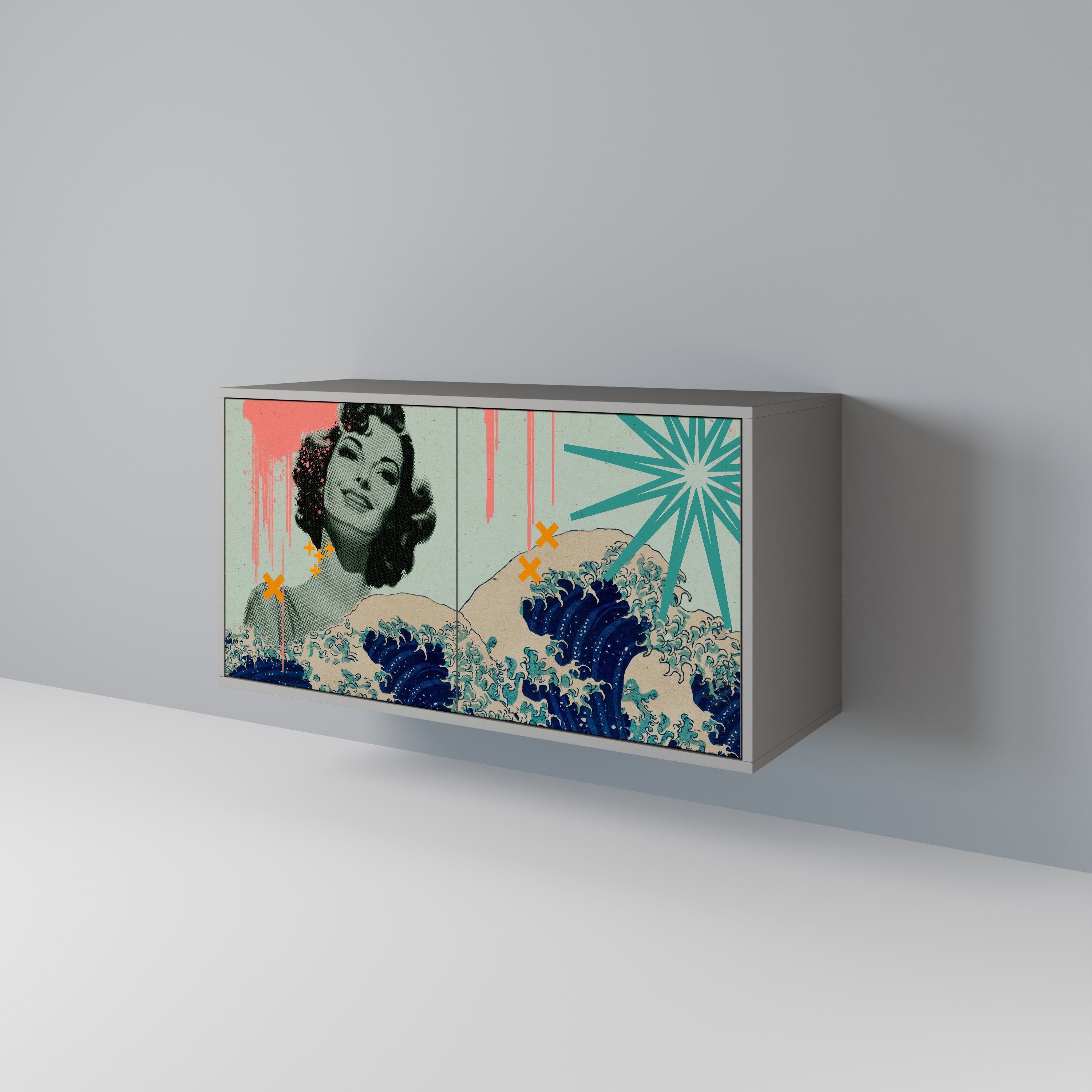 Aparador KANAGAWA BEAUTY de 2 puertas en acabado gris