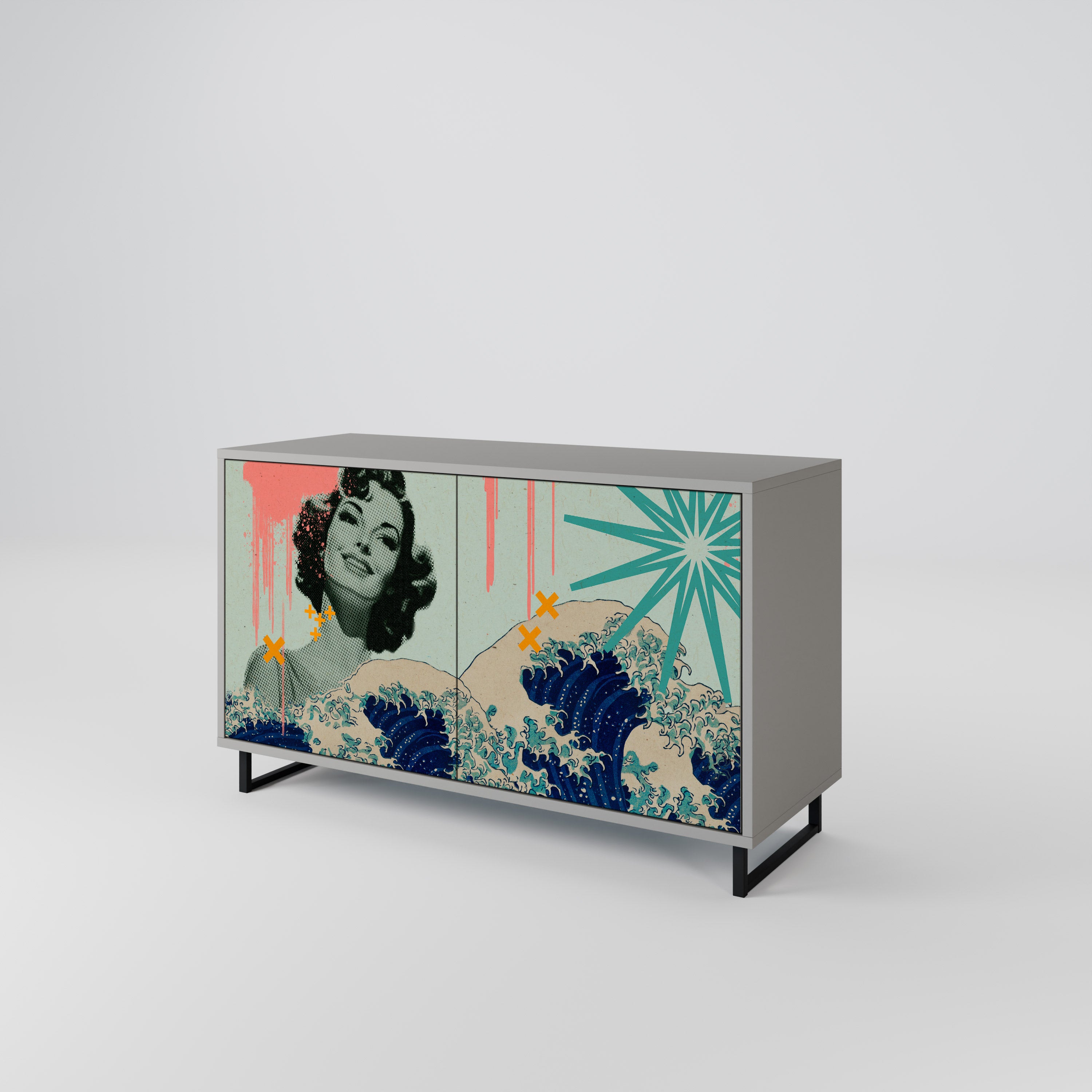 Aparador KANAGAWA BEAUTY de 2 puertas en acabado gris