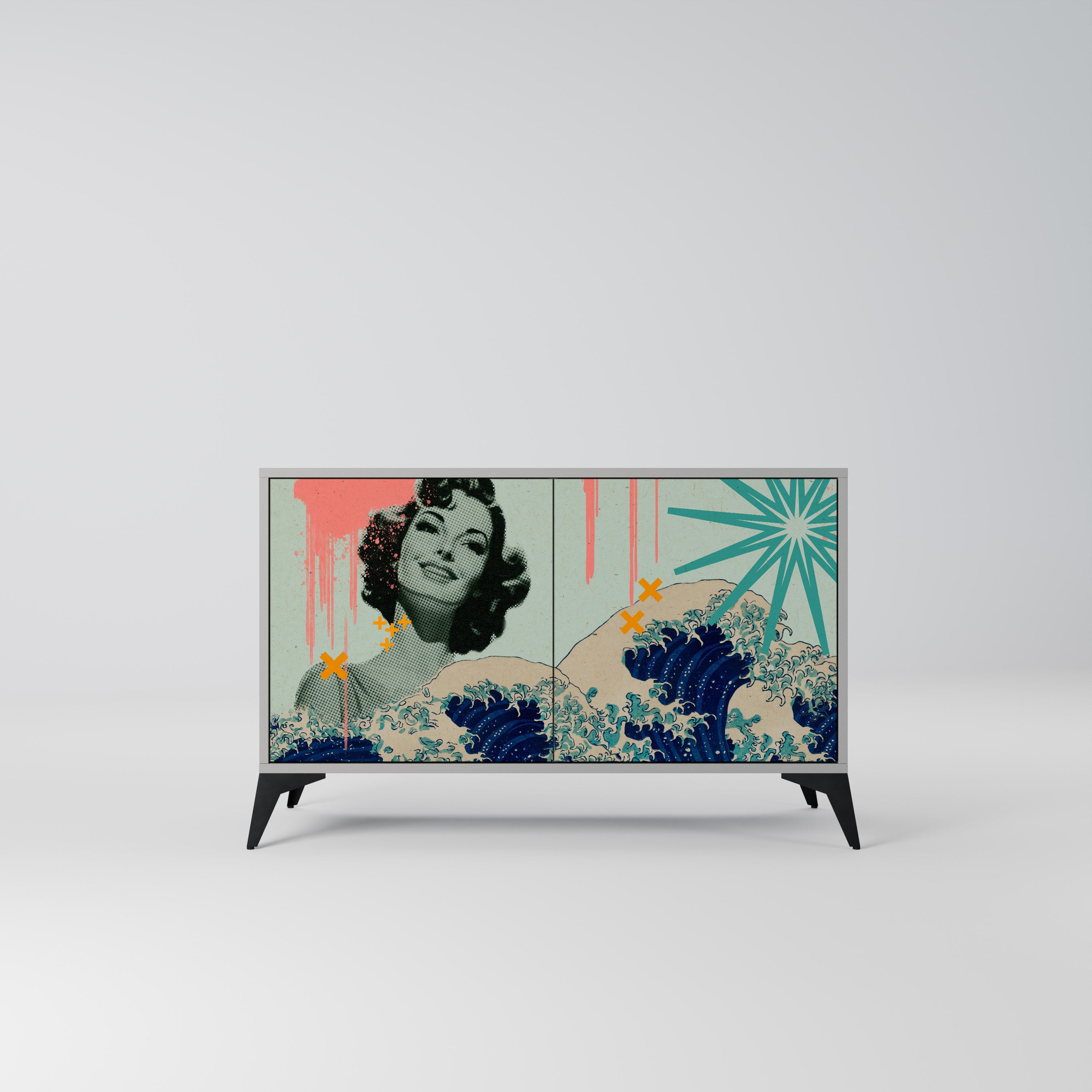 Aparador KANAGAWA BEAUTY de 2 puertas en acabado gris