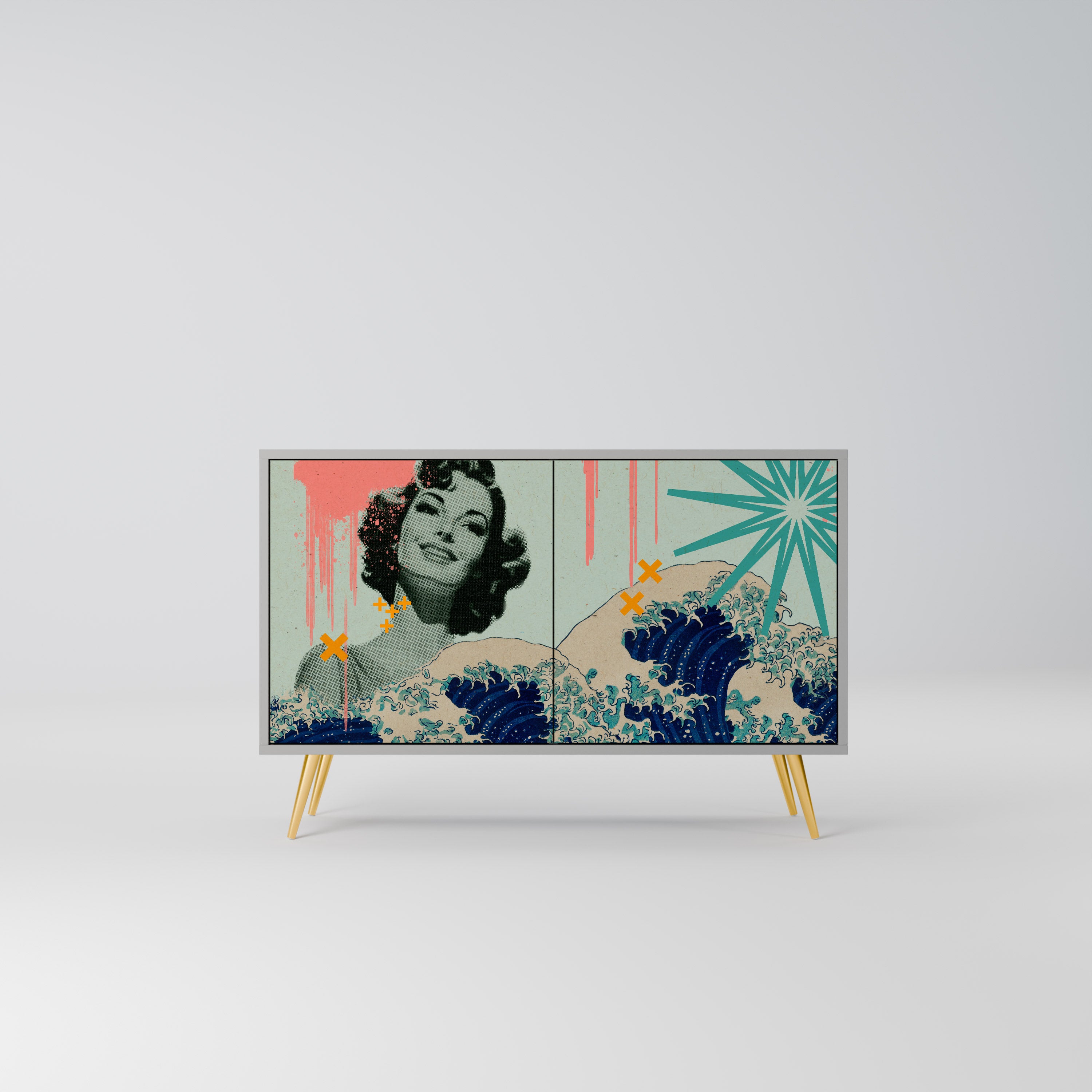 Aparador KANAGAWA BEAUTY de 2 puertas en acabado gris