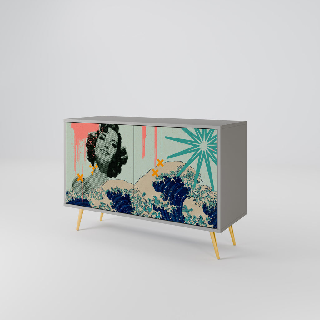 Aparador KANAGAWA BEAUTY de 2 puertas en acabado gris