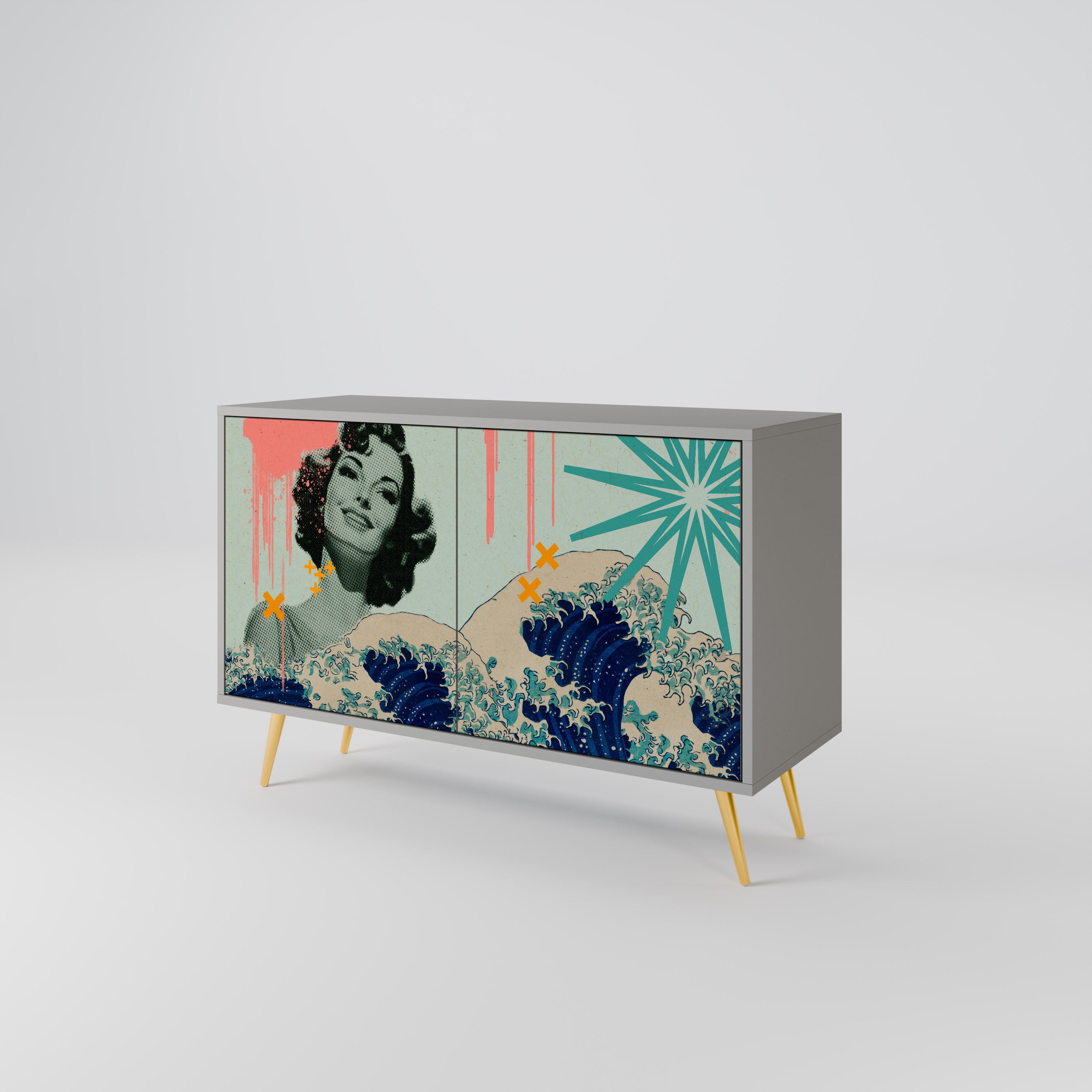 Aparador KANAGAWA BEAUTY de 2 puertas en acabado gris