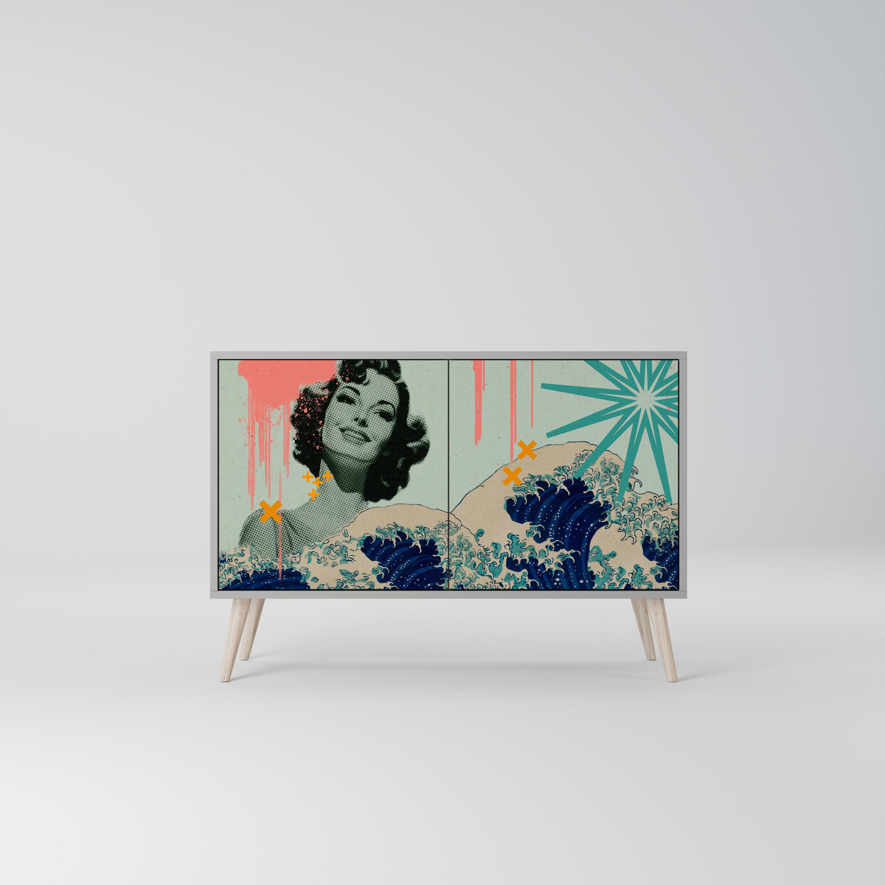 Aparador KANAGAWA BEAUTY de 2 puertas en acabado gris