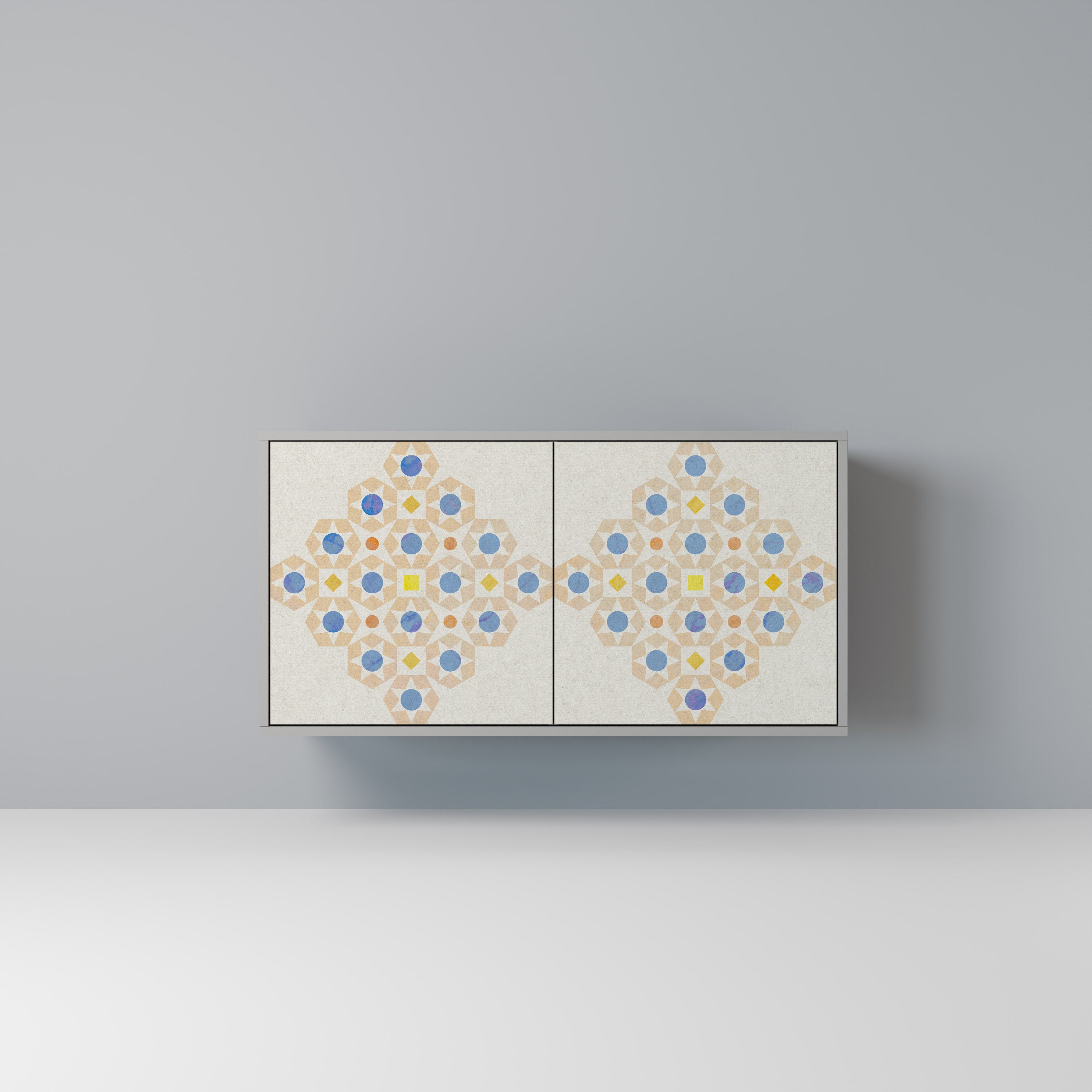 Aparador de 2 puertas con diseño de prisma en acabado gris