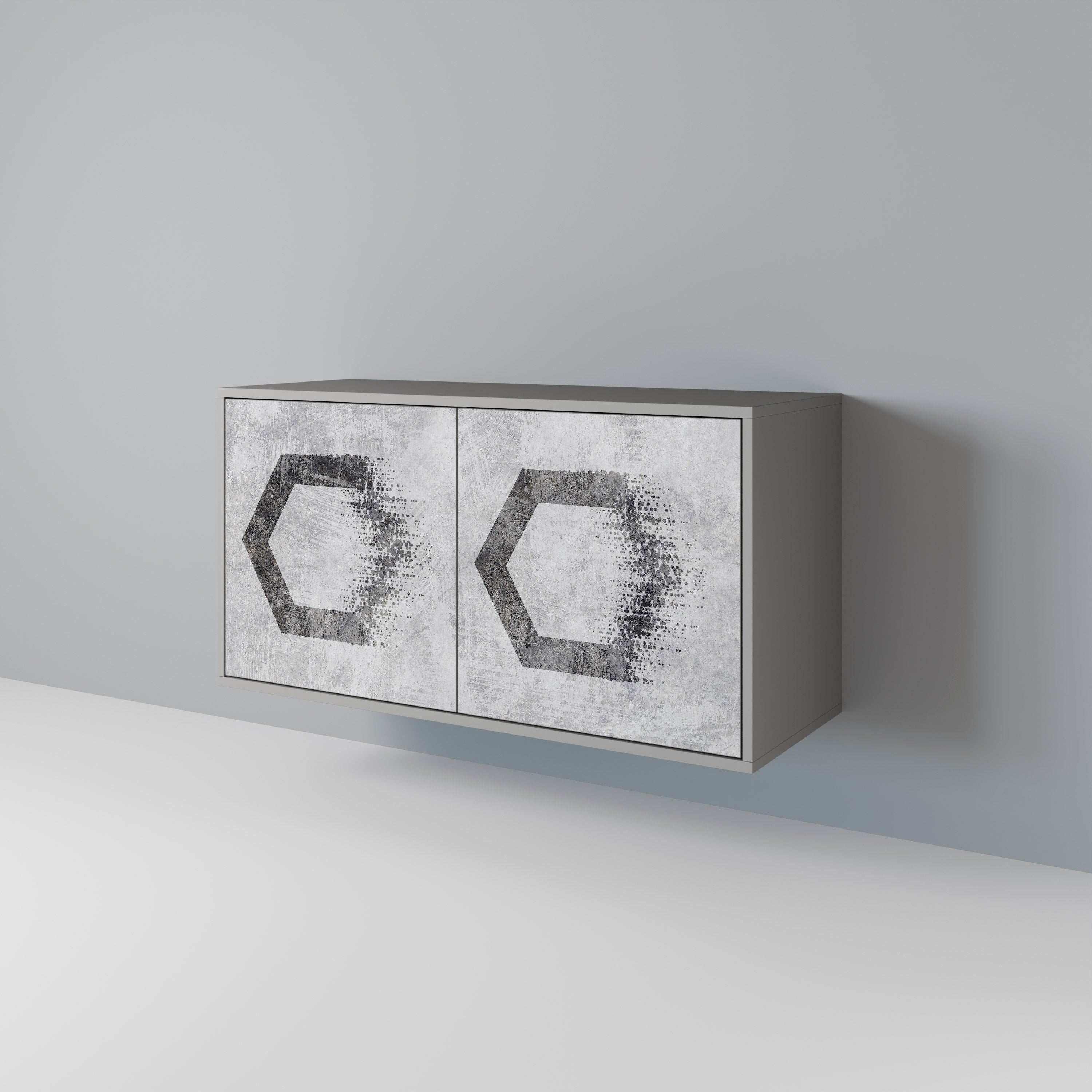 Aparador de 2 puertas FIGURAS HEXAGONALES en acabado gris