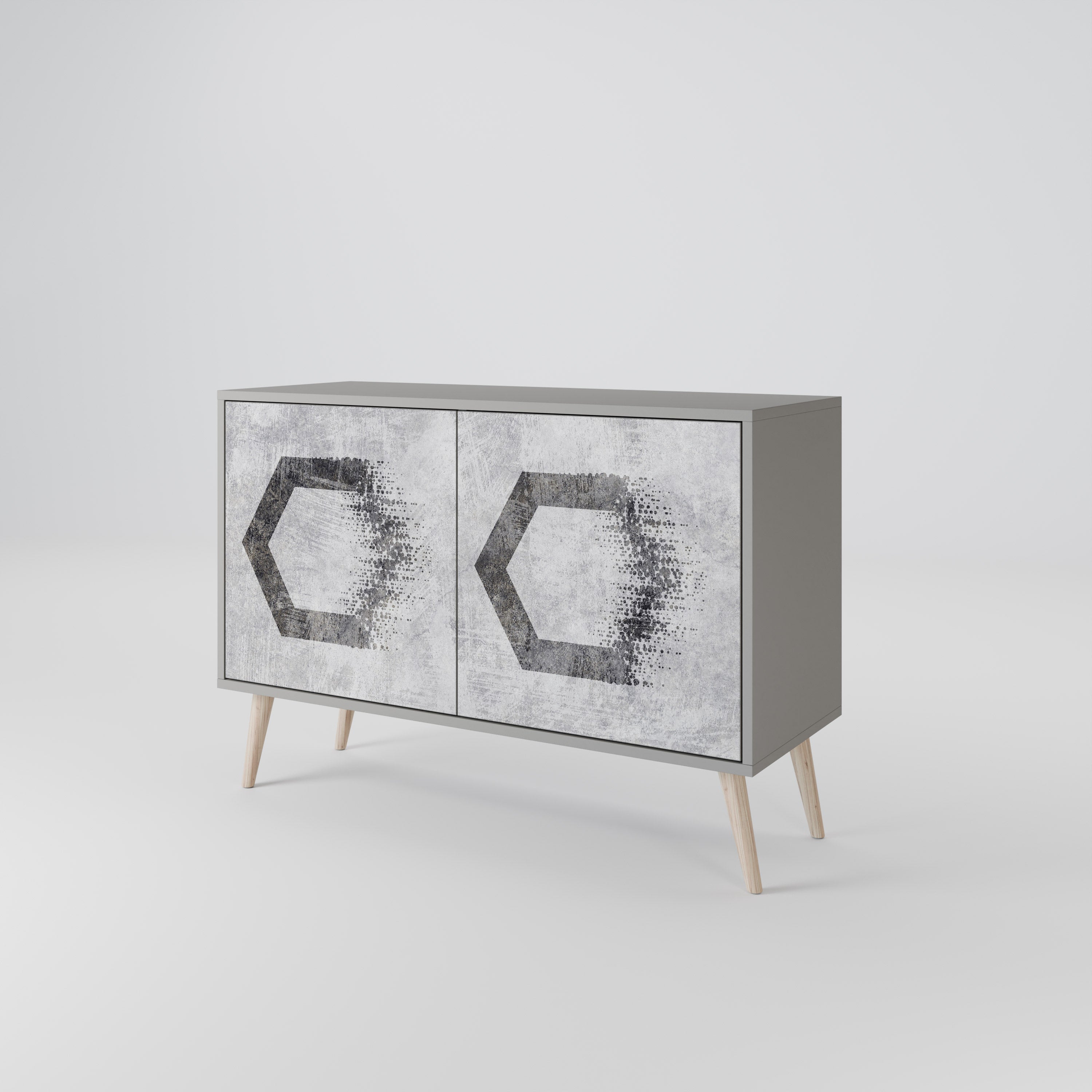 Aparador de 2 puertas FIGURAS HEXAGONALES en acabado gris