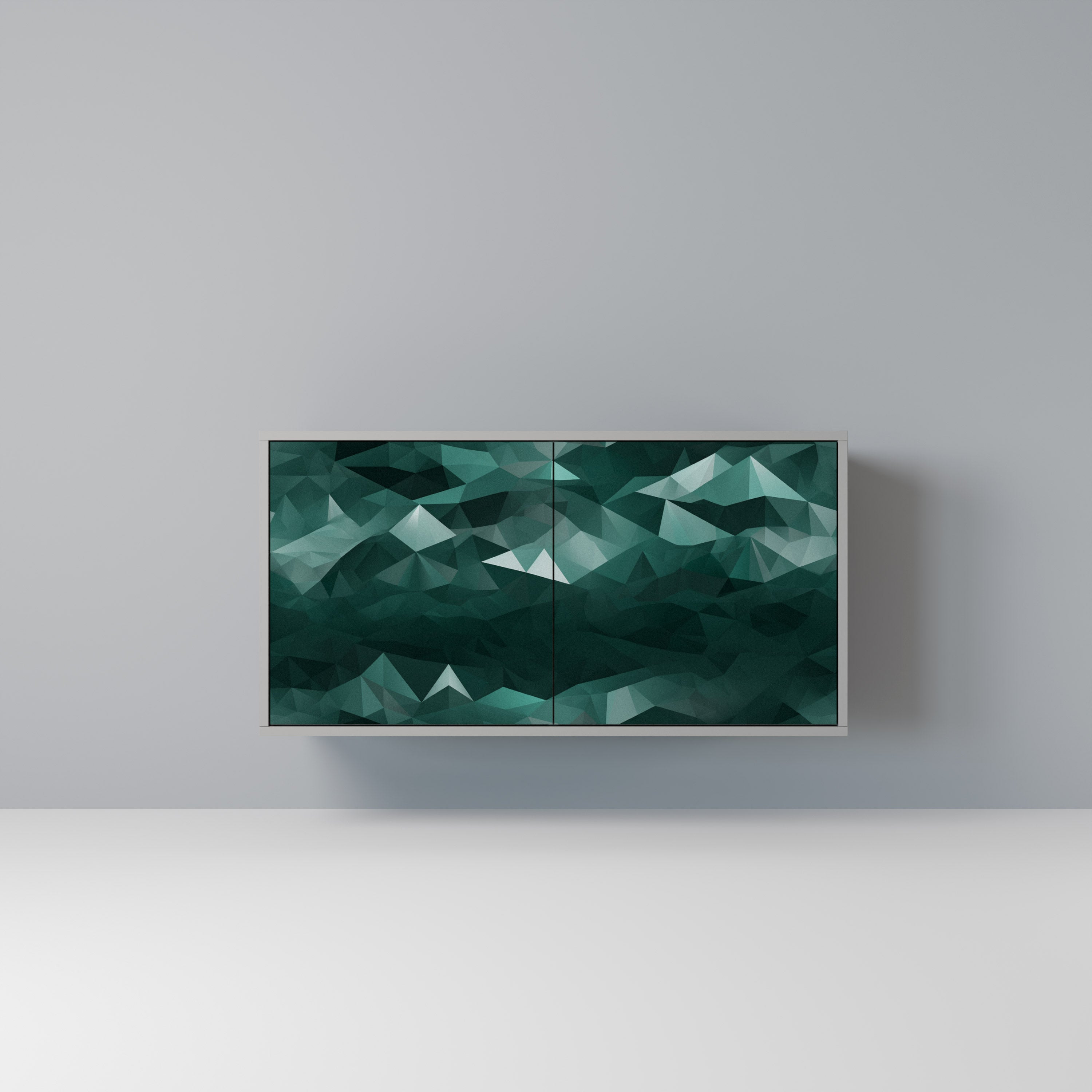 Aparador flotante poligonal de 2 puertas en acabado gris