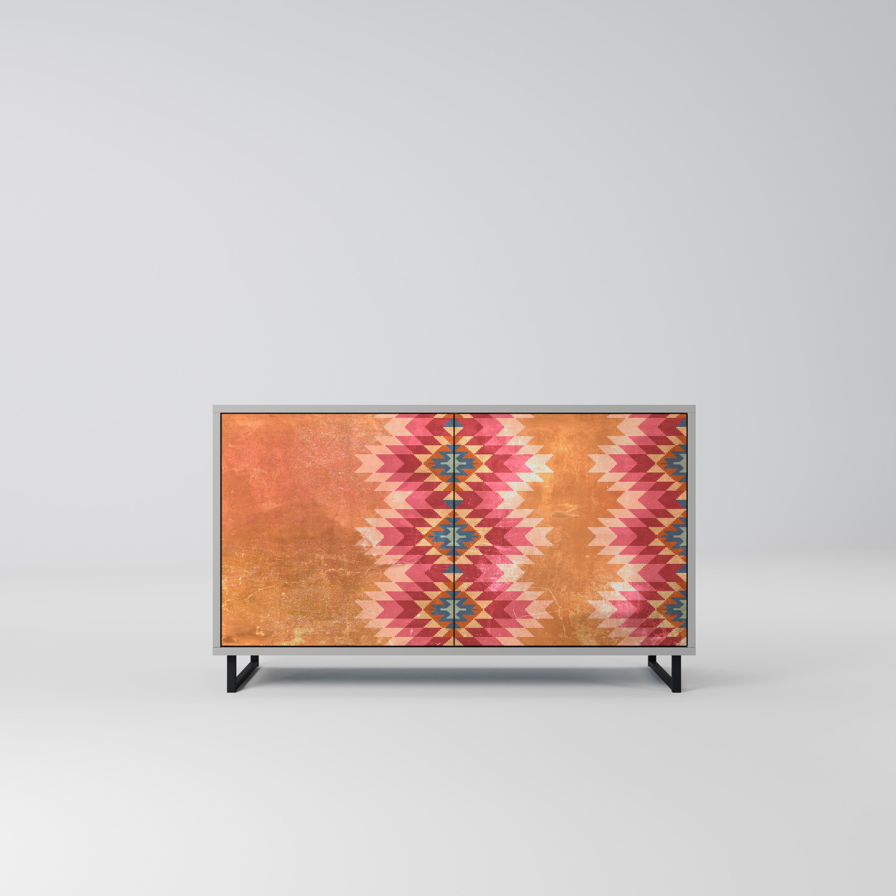 Aparador INDIAN FOLK de dos puertas con acabado gris