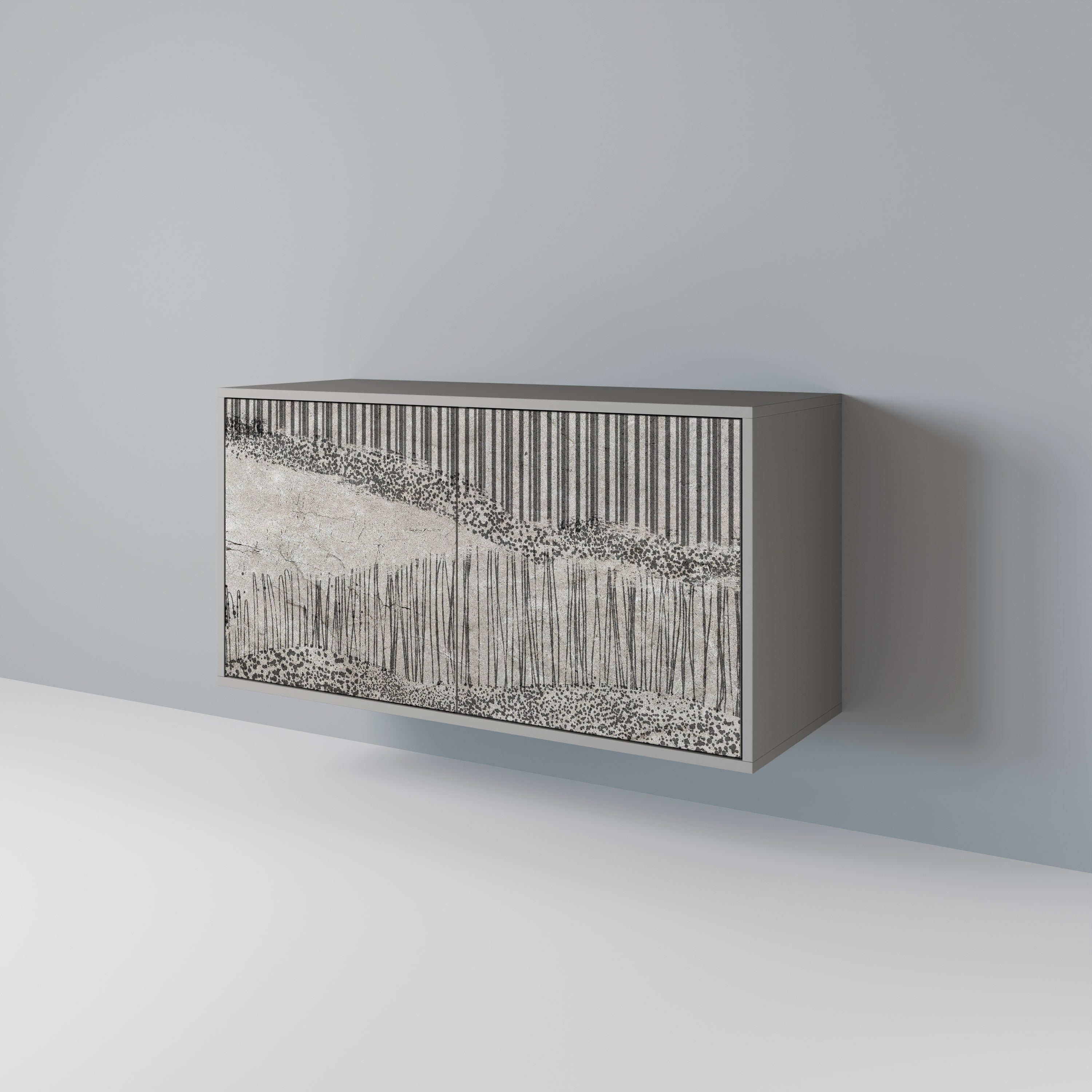 Aparador de 2 puertas GRAIN LINES en acabado gris