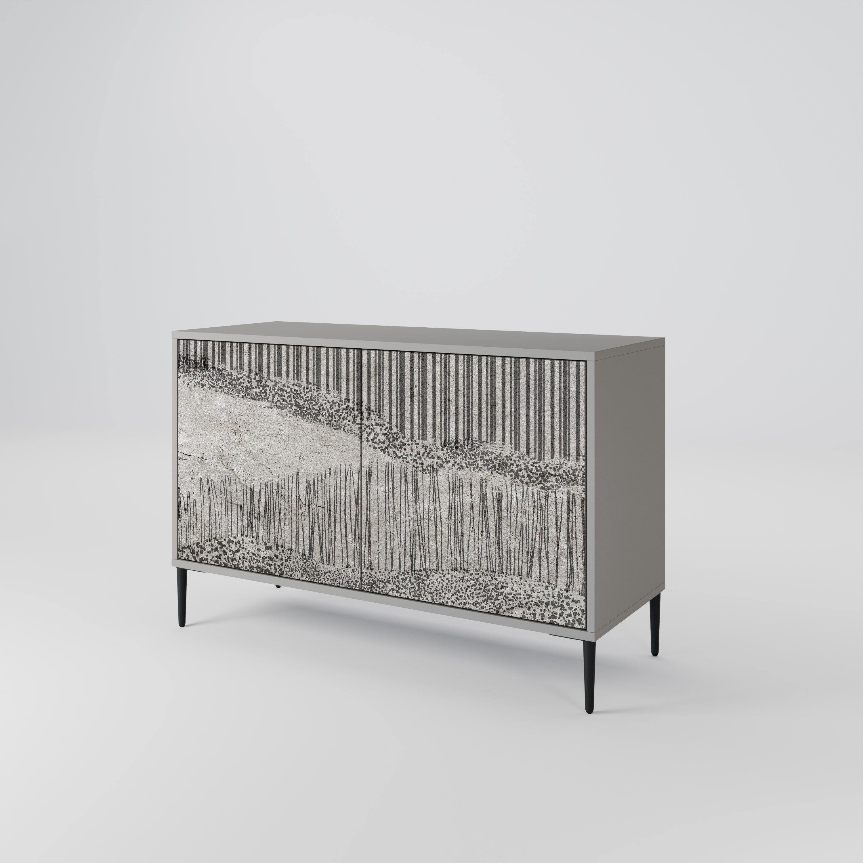 Aparador de 2 puertas GRAIN LINES en acabado gris