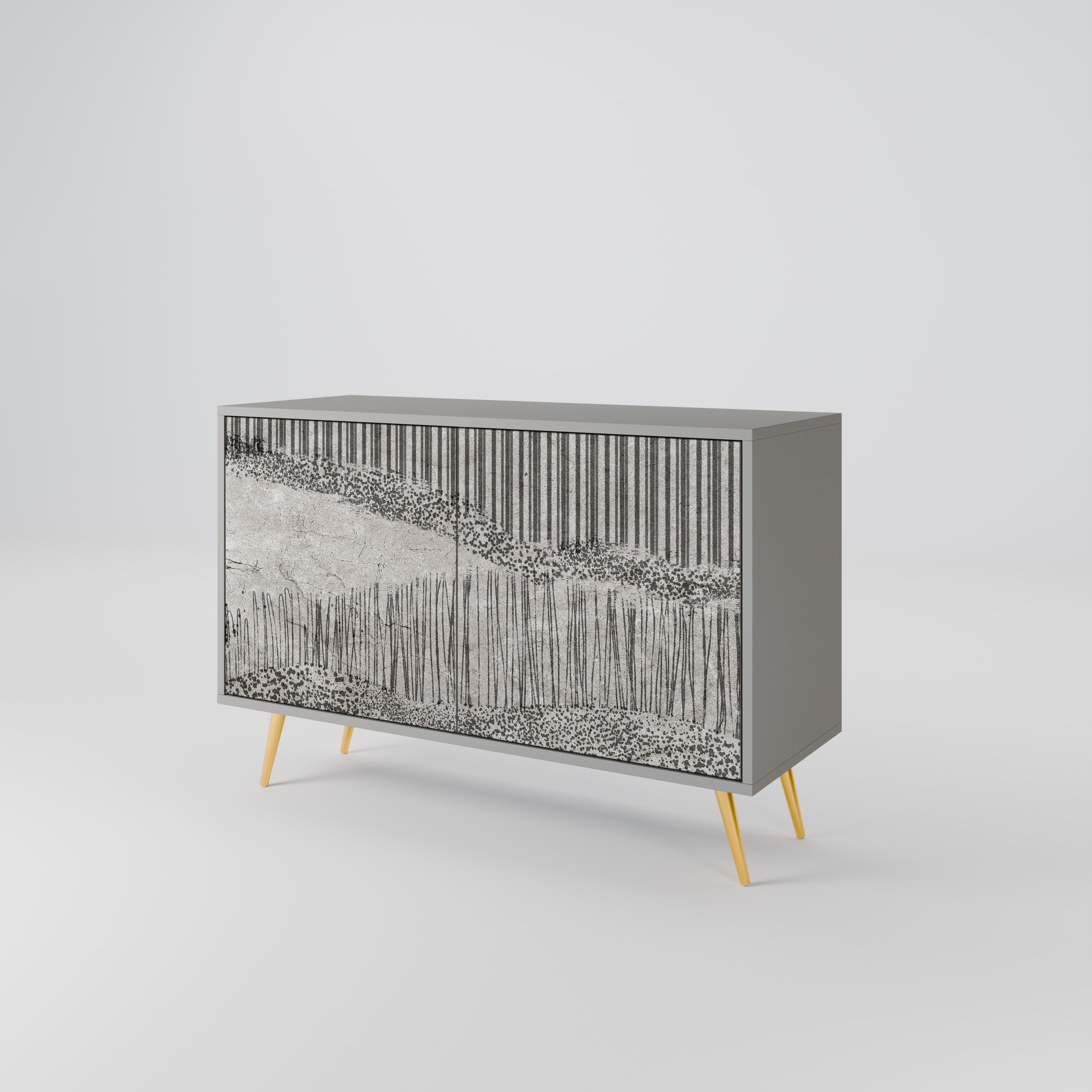 Aparador de 2 puertas GRAIN LINES en acabado gris