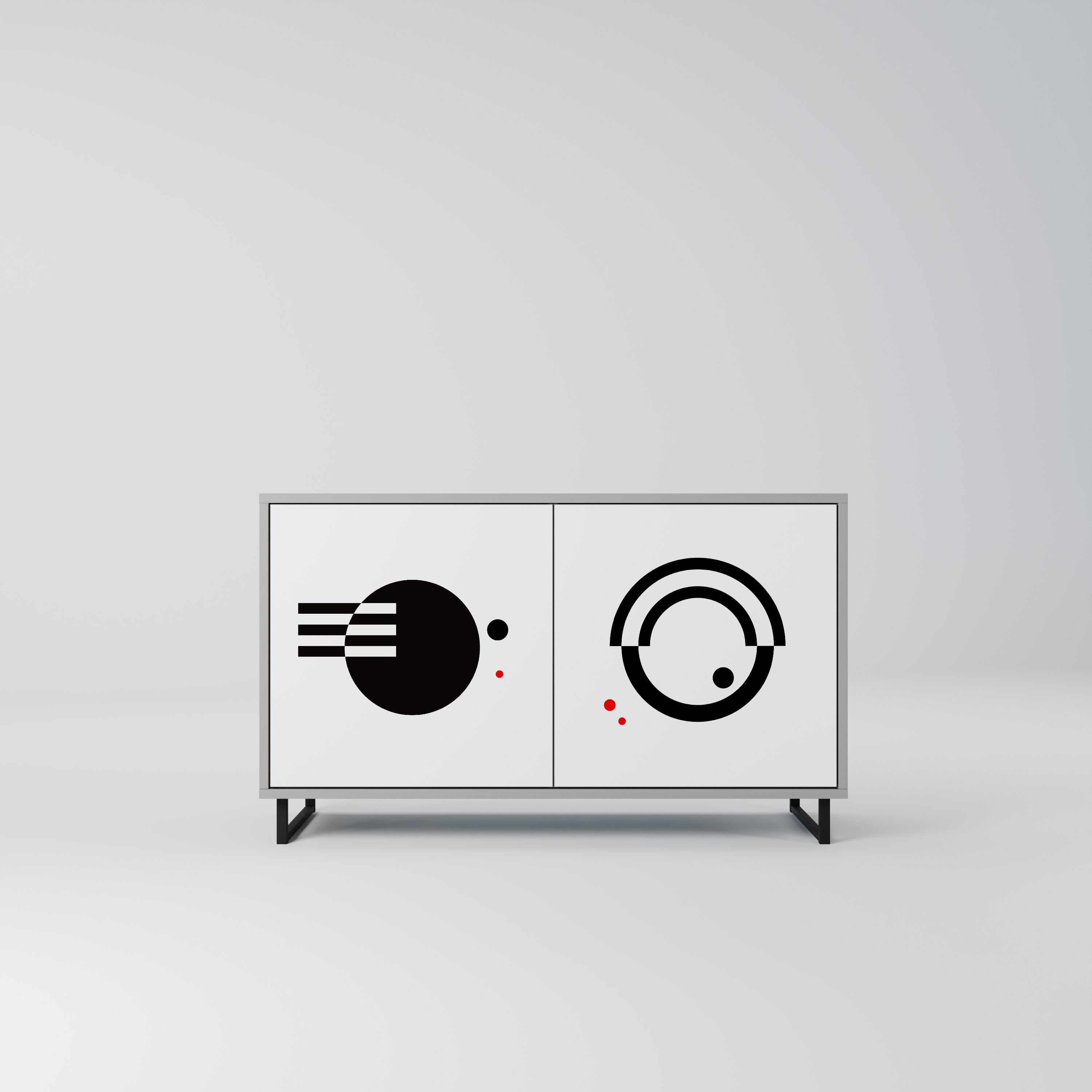 Aparador de 2 puertas COMBINACIÓN BLANCO Y NEGRO en acabado gris