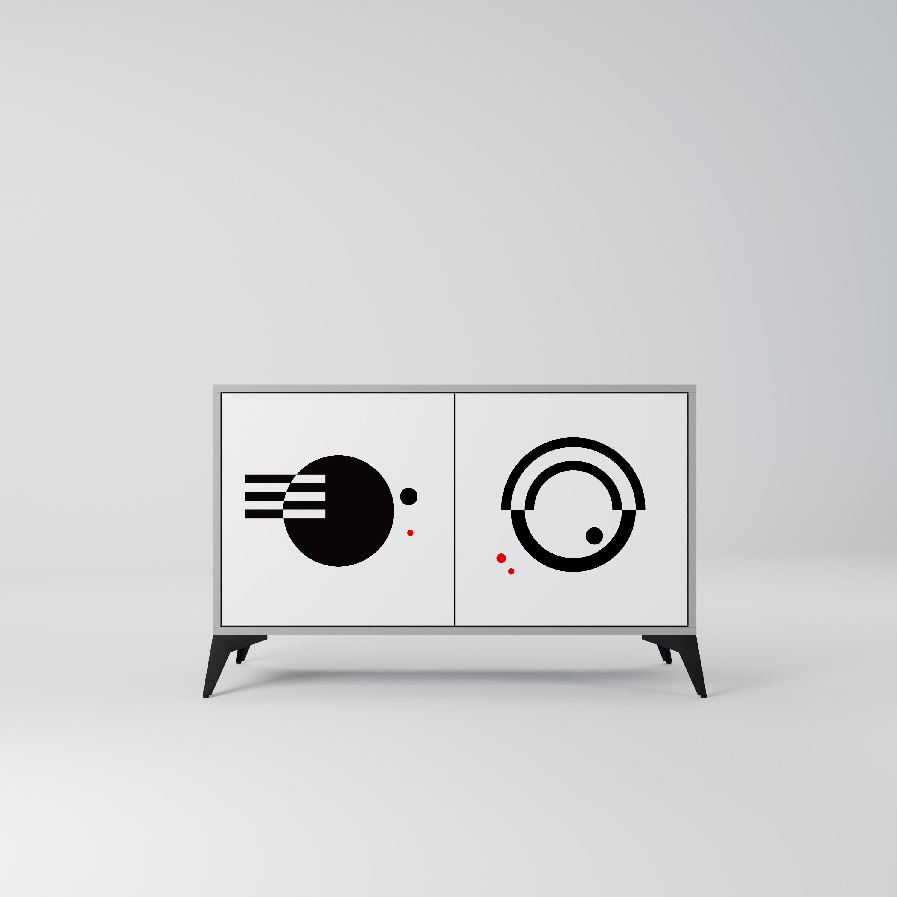 Aparador de 2 puertas COMBINACIÓN BLANCO Y NEGRO en acabado gris