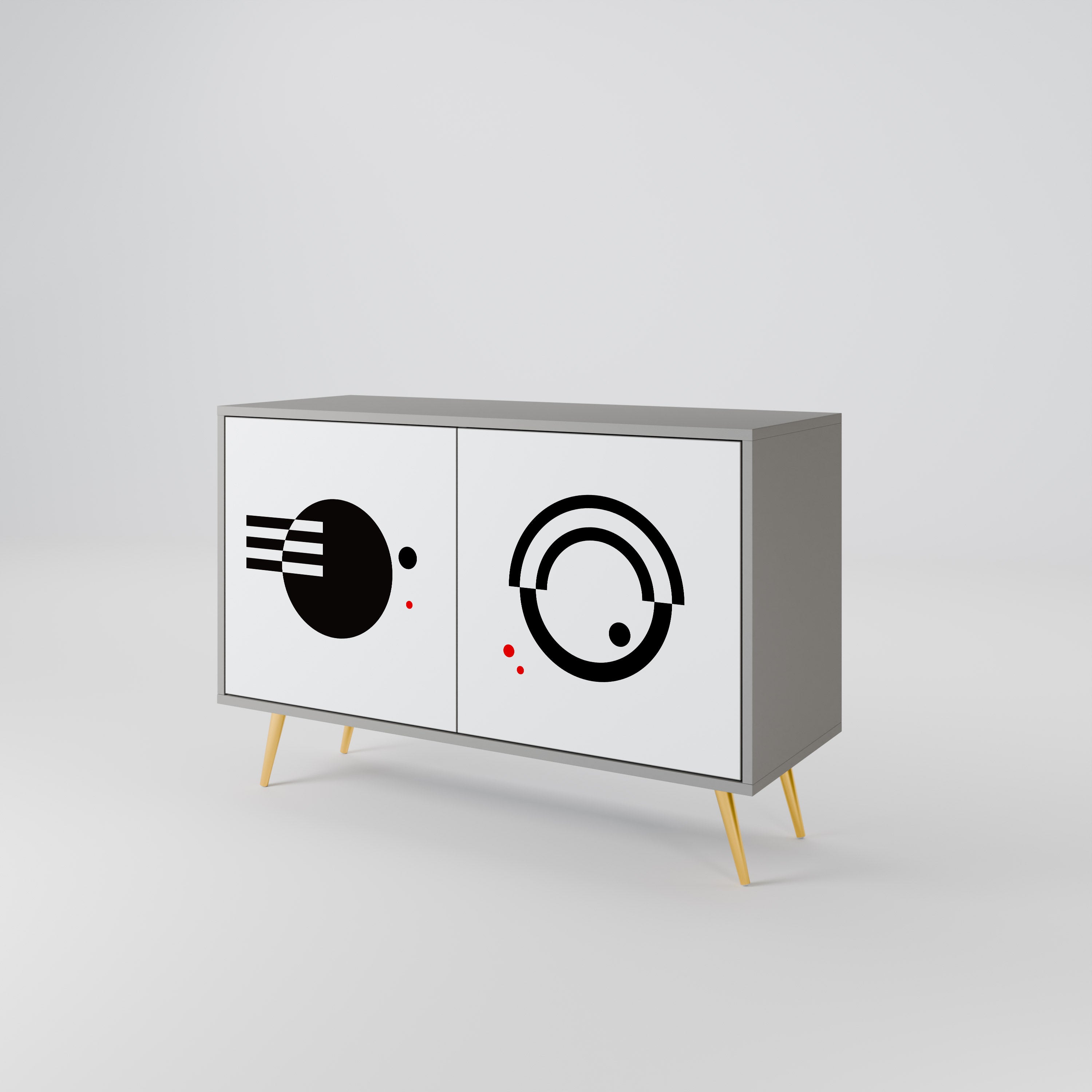 Aparador de 2 puertas COMBINACIÓN BLANCO Y NEGRO en acabado gris