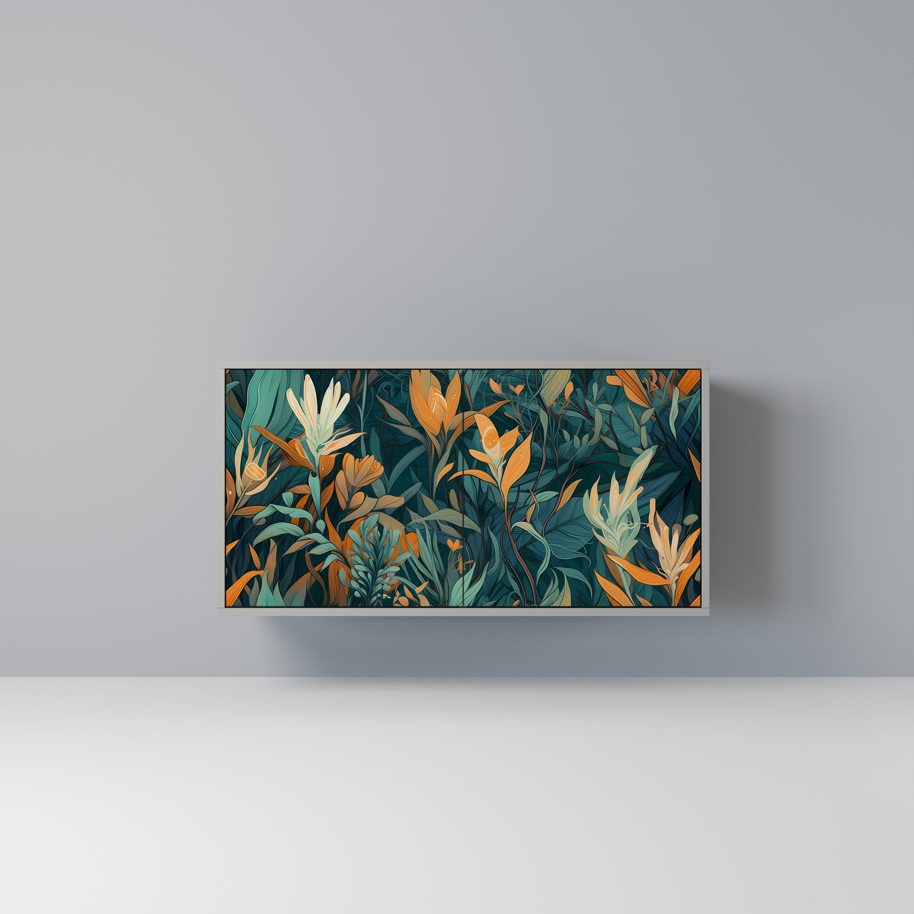 Aparador de 2 puertas FLORAL SERENITY en acabado gris