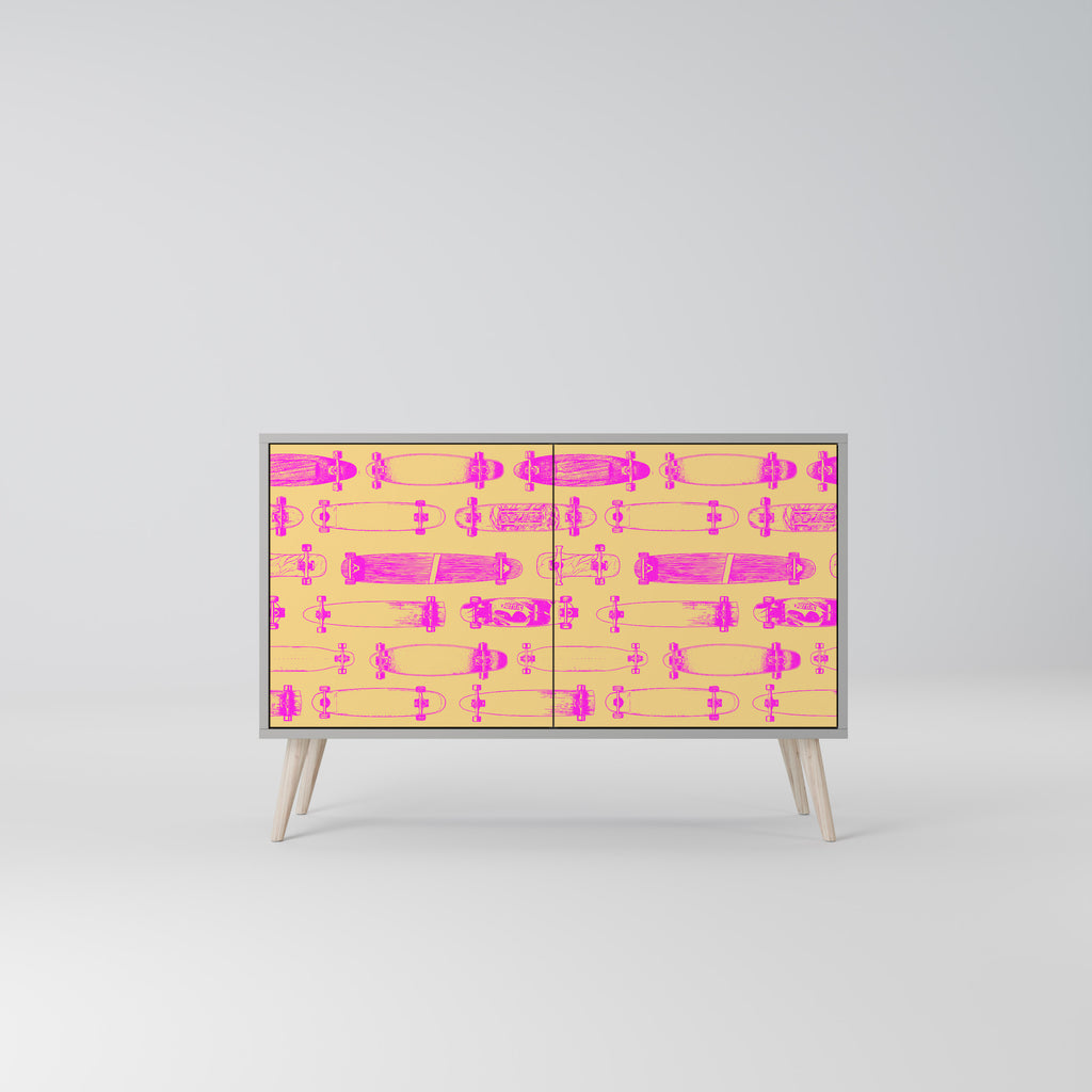 Aparador de 2 puertas SKATEBOARD ARTISTRY en acabado gris