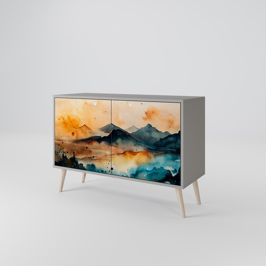 Aparador de 2 puertas OMINOUS MOUNTAINS en acabado gris