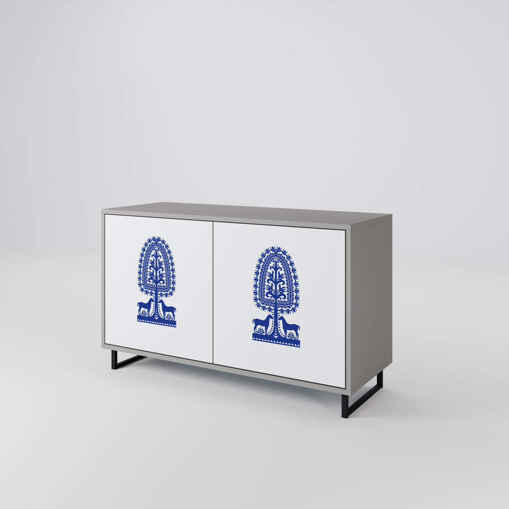 Aparador de 2 puertas de arte popular polaco con acabado gris