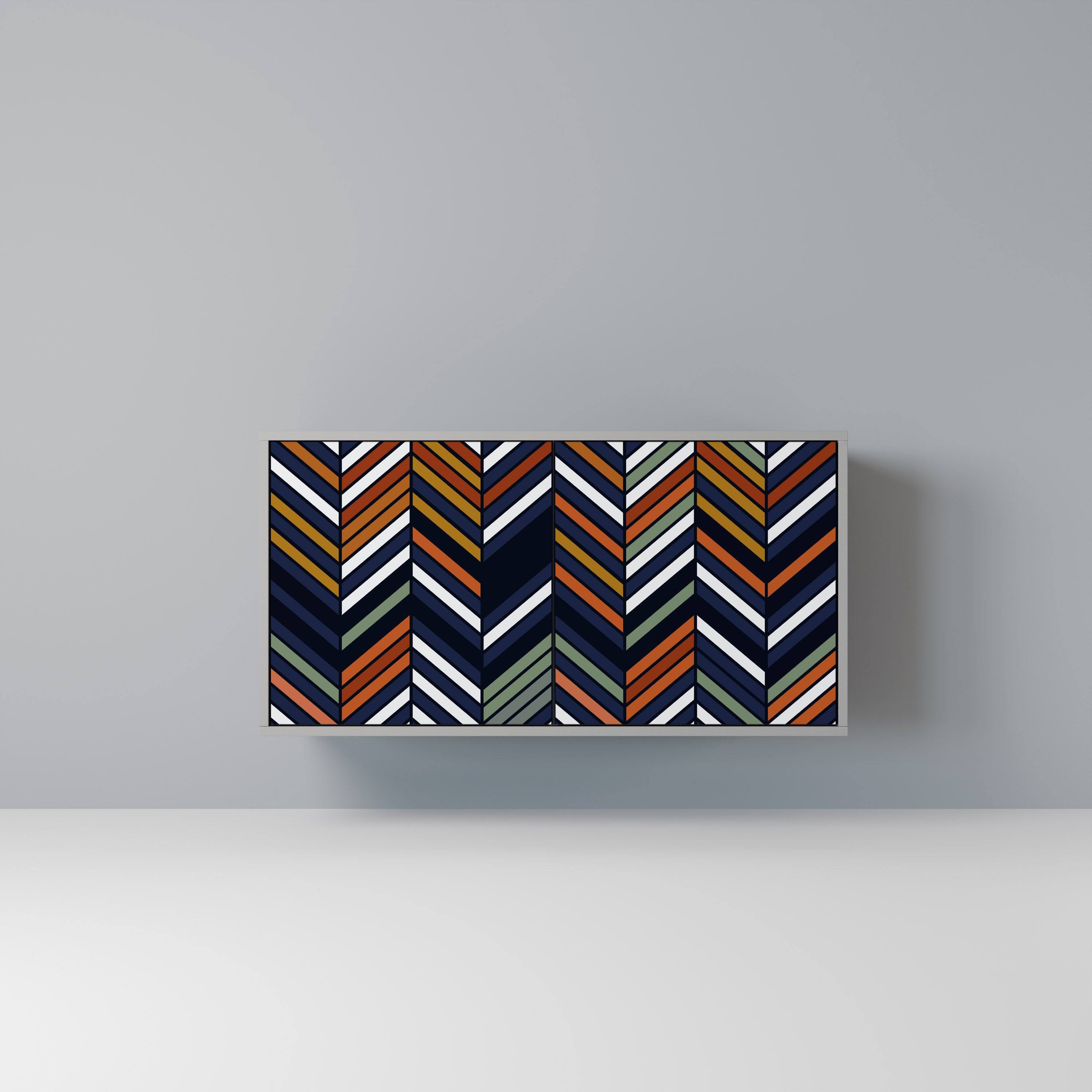 Aparador de 2 puertas con diseño de patchwork vibrante en acabado gris