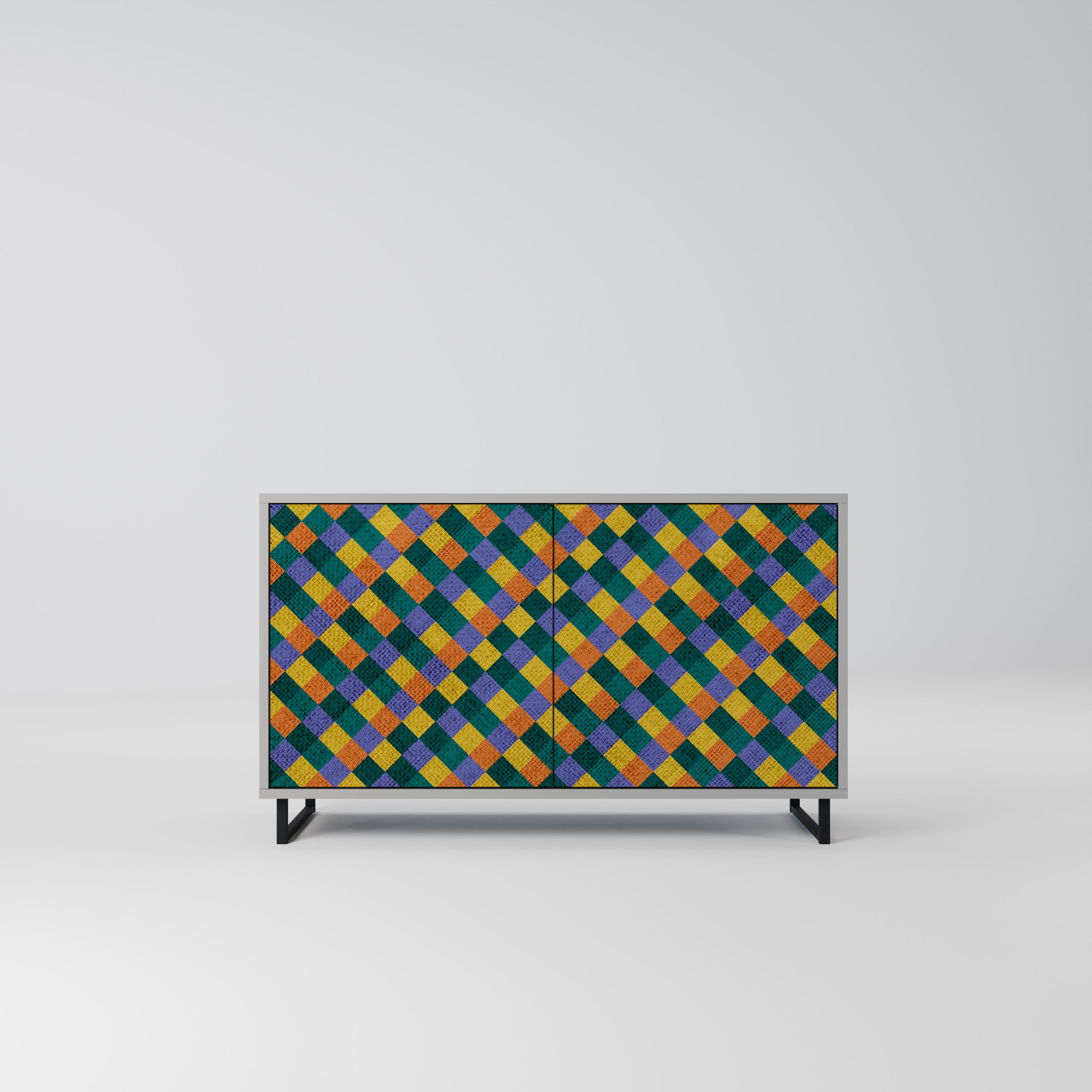 Aparador de 2 puertas PAINTED SQUARES MIX en acabado gris