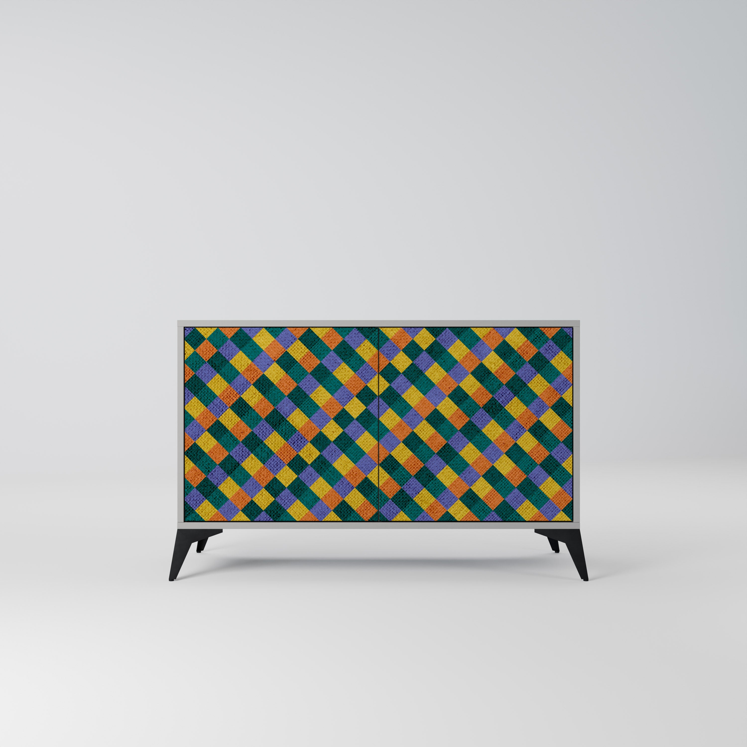 Aparador de 2 puertas PAINTED SQUARES MIX en acabado gris