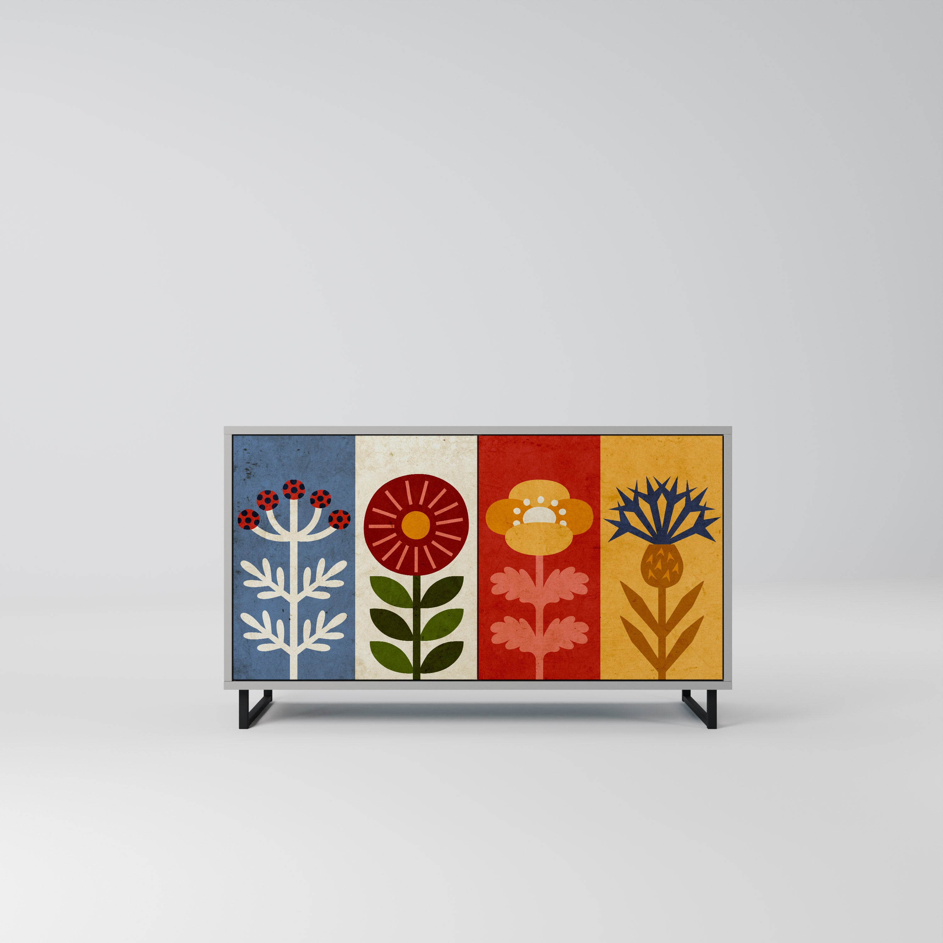 Aparador SCANDIC FLOWERET de 2 puertas en acabado gris