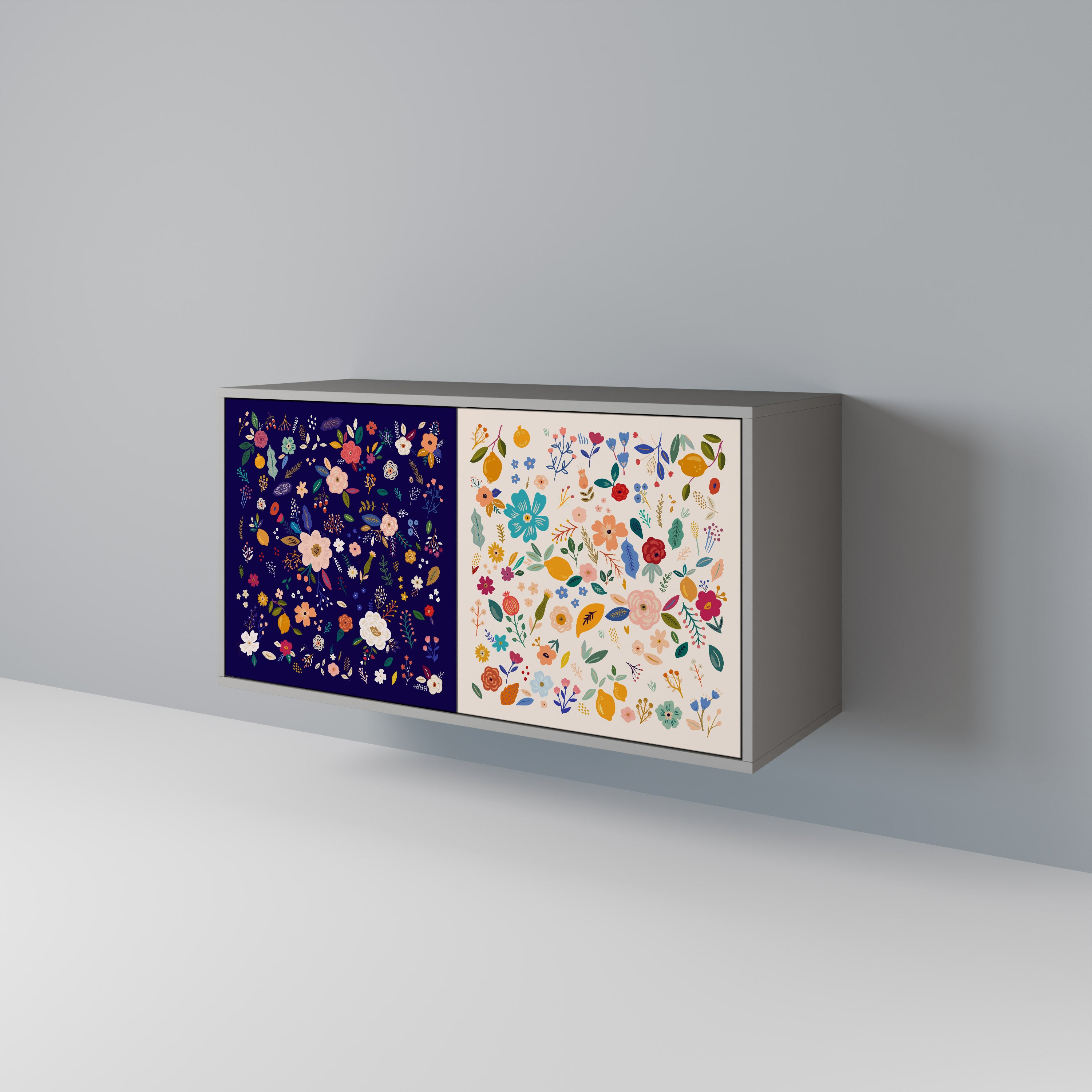 Aparador de 2 puertas COMBINACIÓN FLORAL en acabado gris