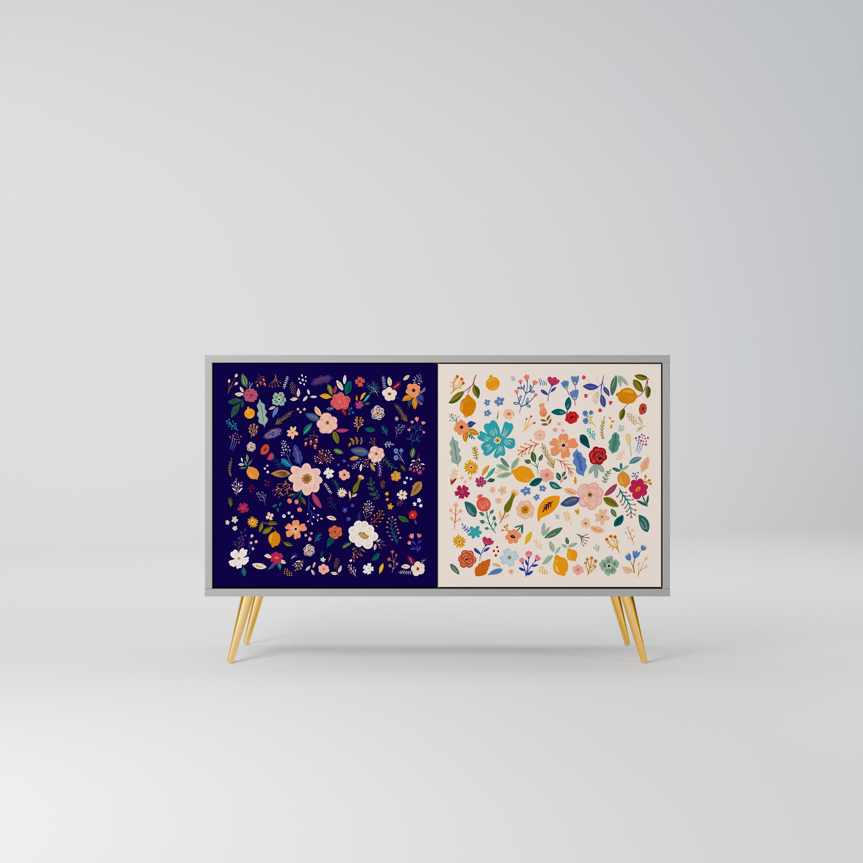 Aparador de 2 puertas COMBINACIÓN FLORAL en acabado gris