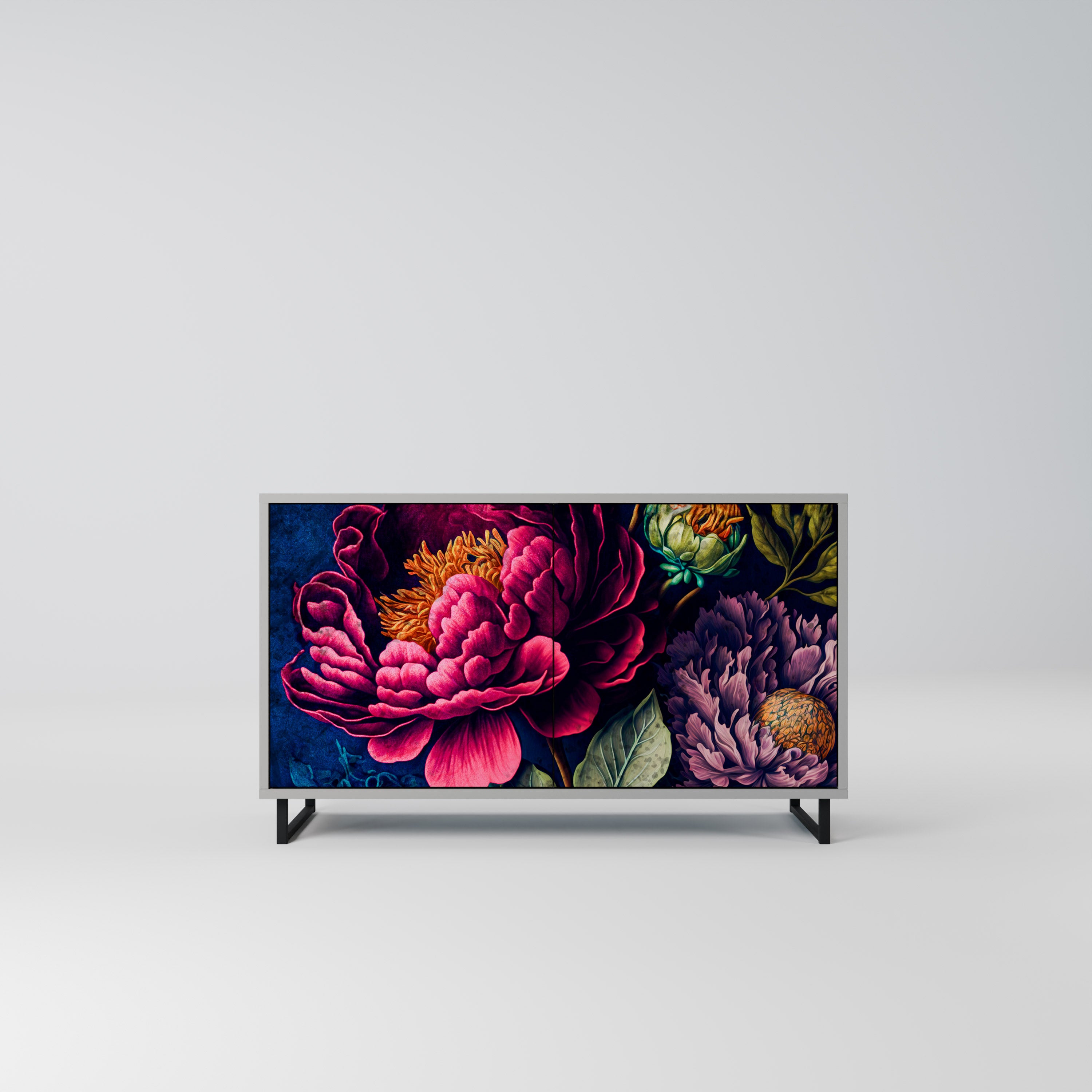 Aparador de 2 puertas BLOOMING ELEGANCE en acabado gris