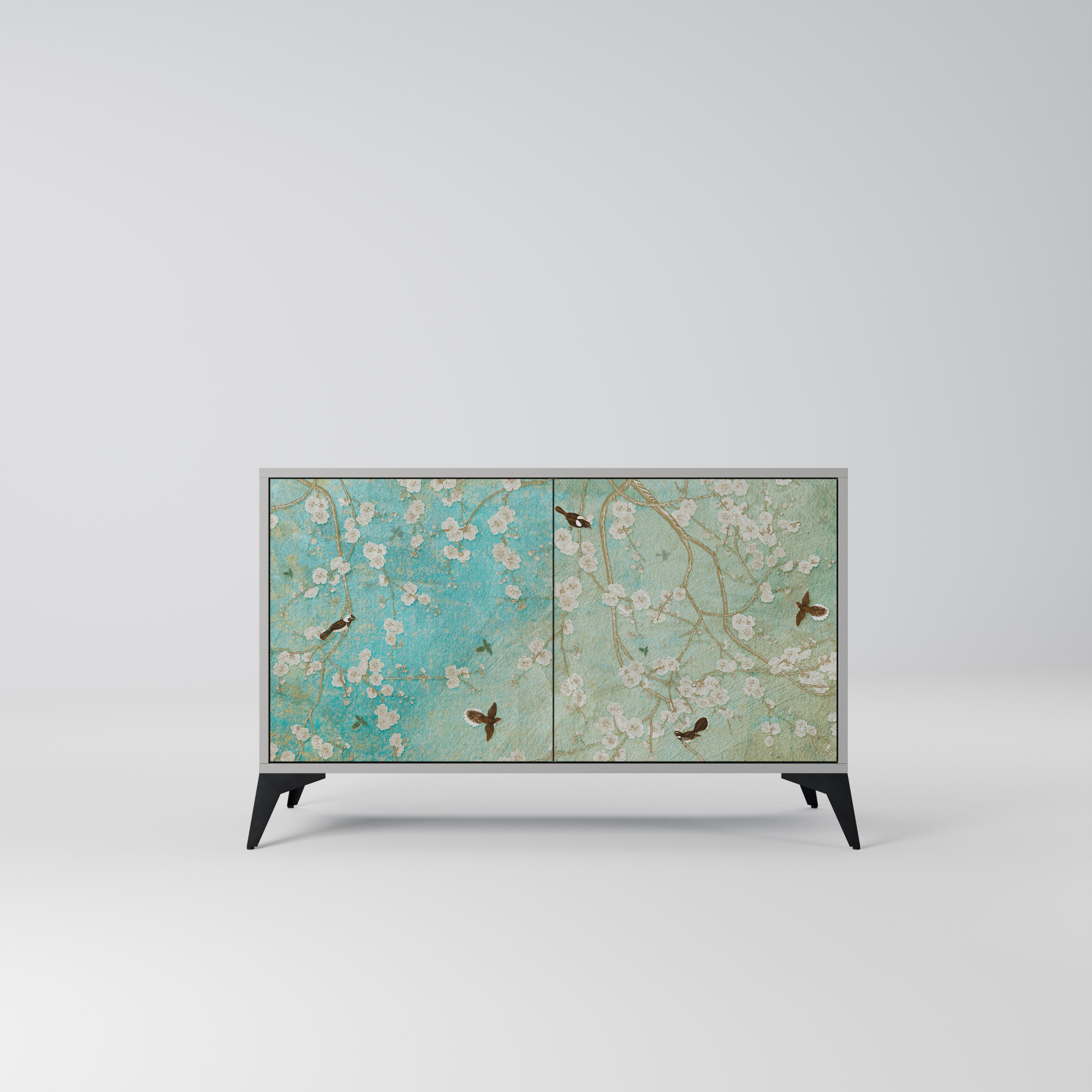 Aparador de 2 puertas BLOOMING CHARM en acabado gris