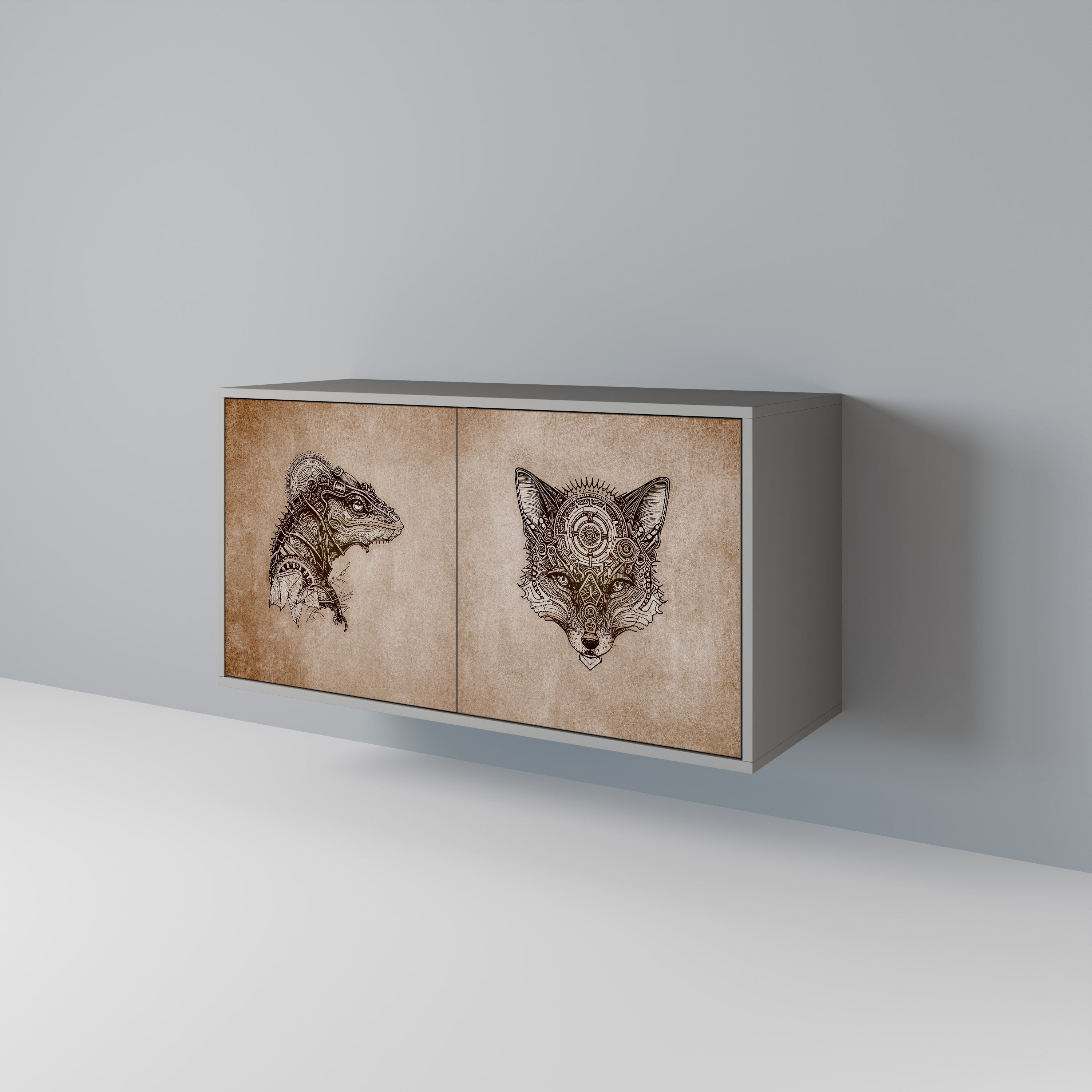 Aparador STEAMPUNK CLAN de 2 puertas en acabado gris