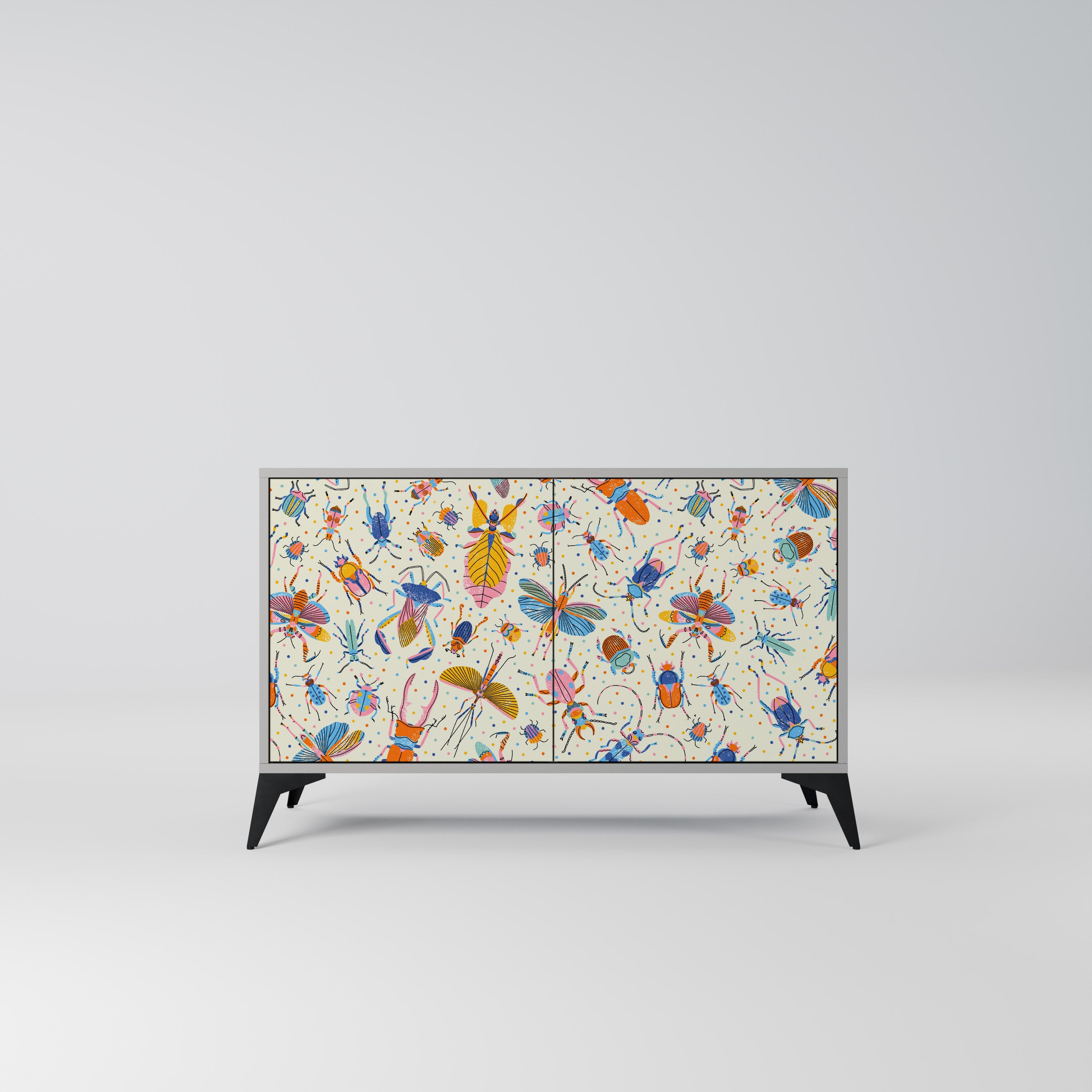 Aparador de 2 puertas COLORFUL INSECTS en acabado gris