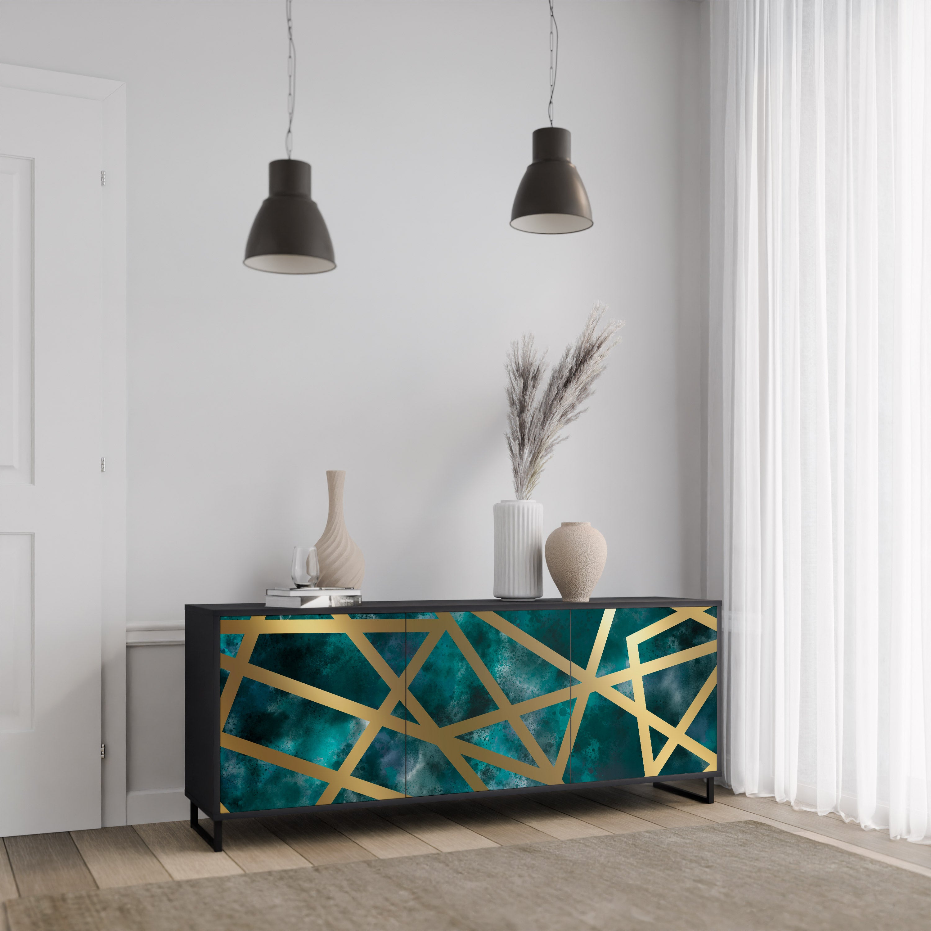 THE LABYRINTH OF GOLD 3-Door Sideboard in Black Finish